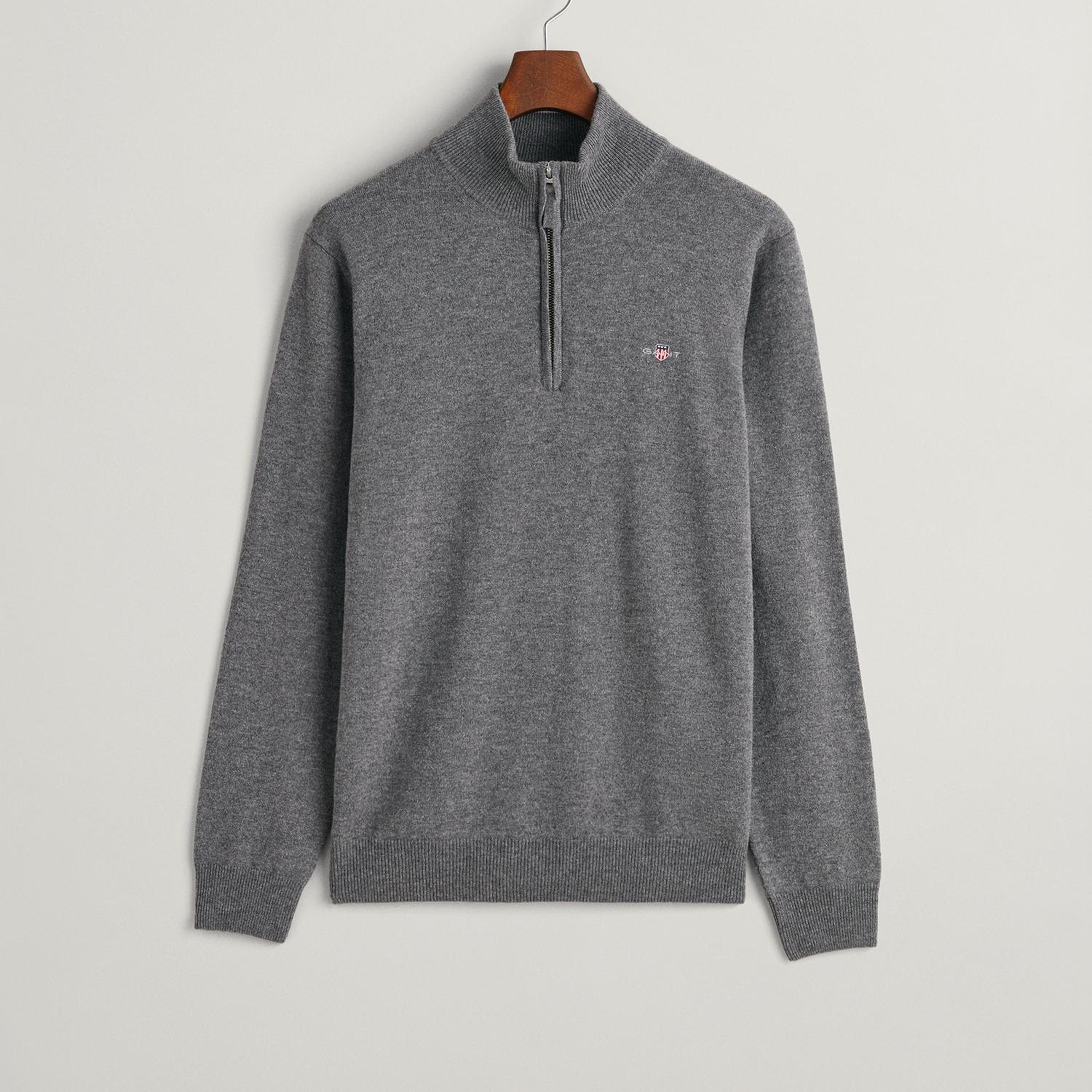 GANT Erkek Gri Regular Fit Yarım Fermuarlı Yün Kazak