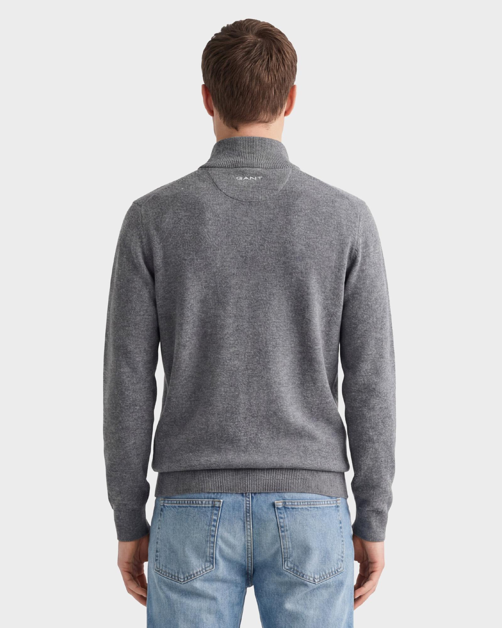 GANT Erkek Gri Regular Fit Yarım Fermuarlı Yün Kazak