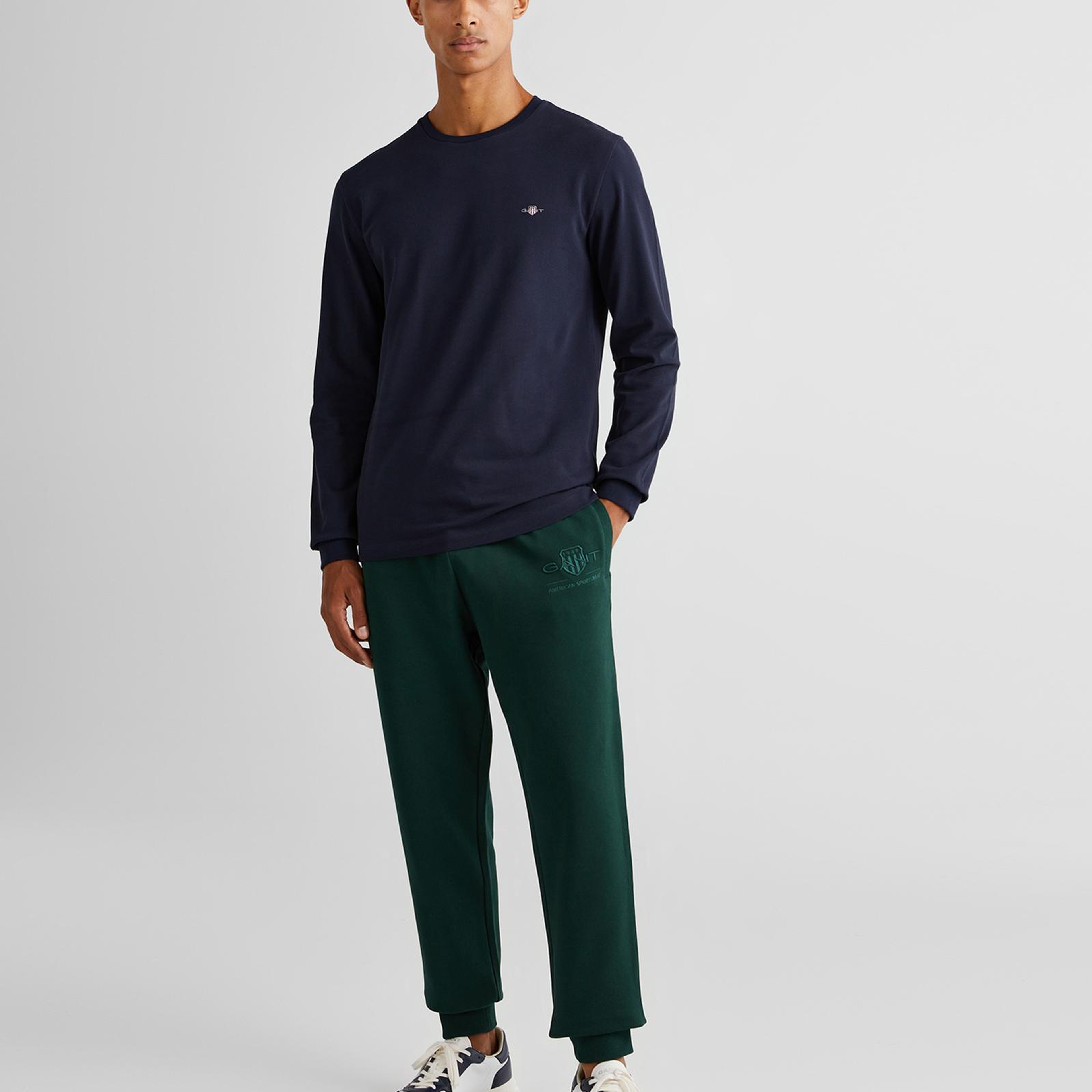 GANT Erkek Lacivert Slim Fit Bisiklet Yaka Uzun Kollu T-Shirt