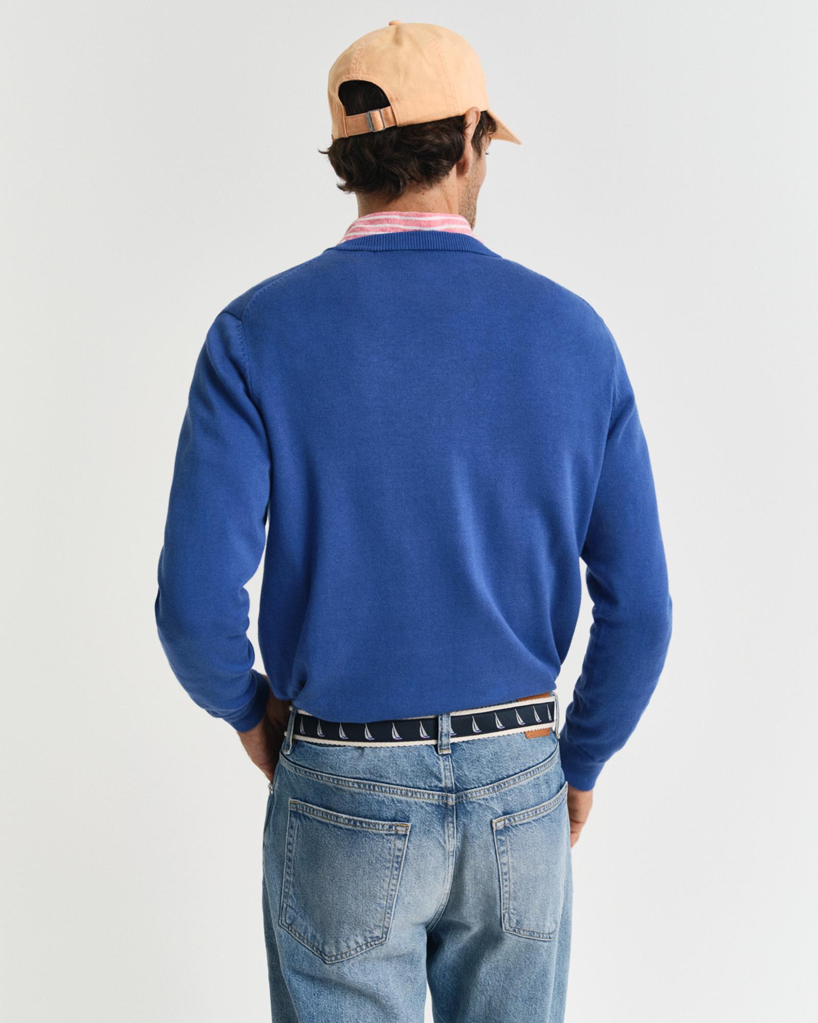 GANT Erkek Mavi Regular Fit Bisiklet Yaka Kazak