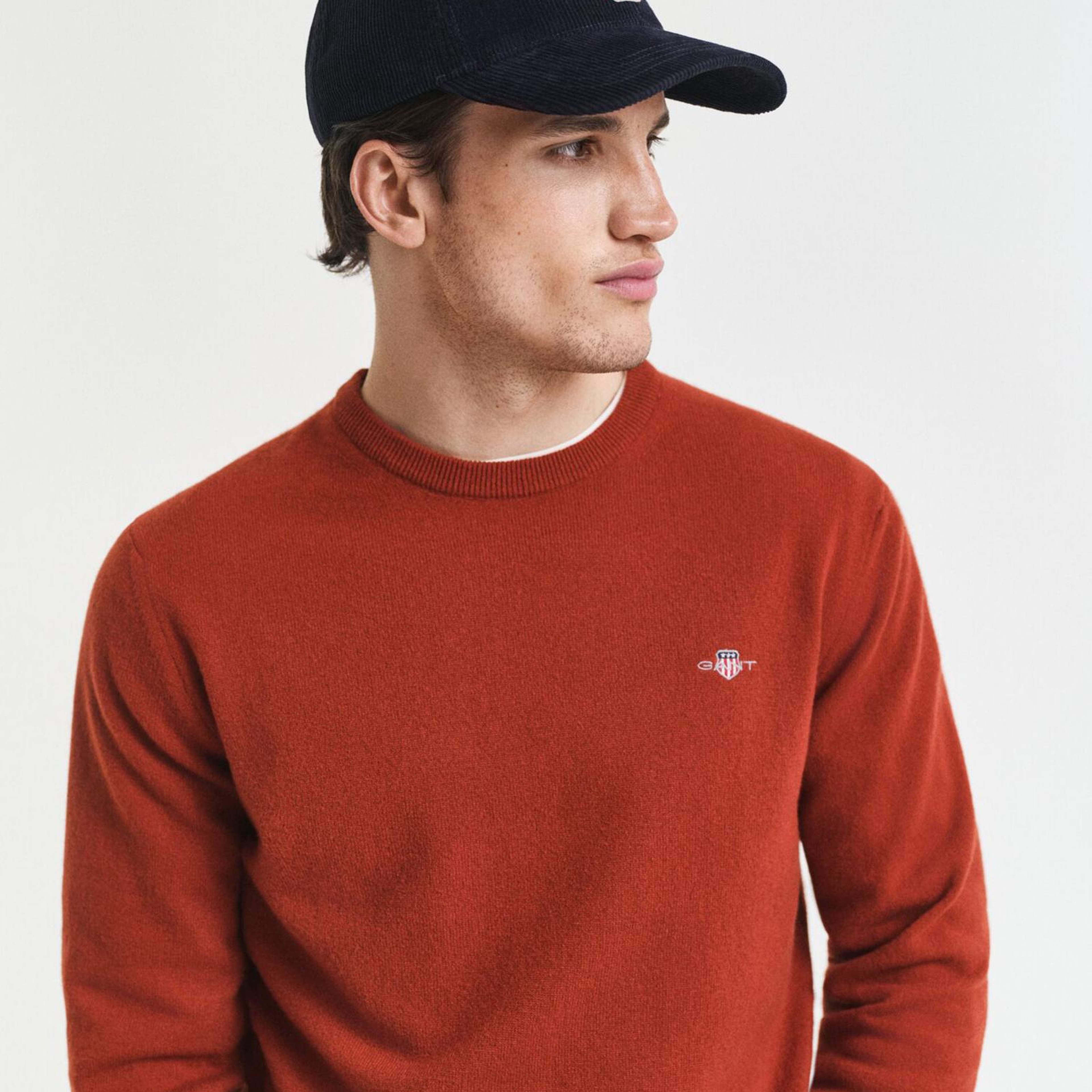 GANT Erkek Kırmızı Regular Fit Bisiklet Yaka Yün Kazak