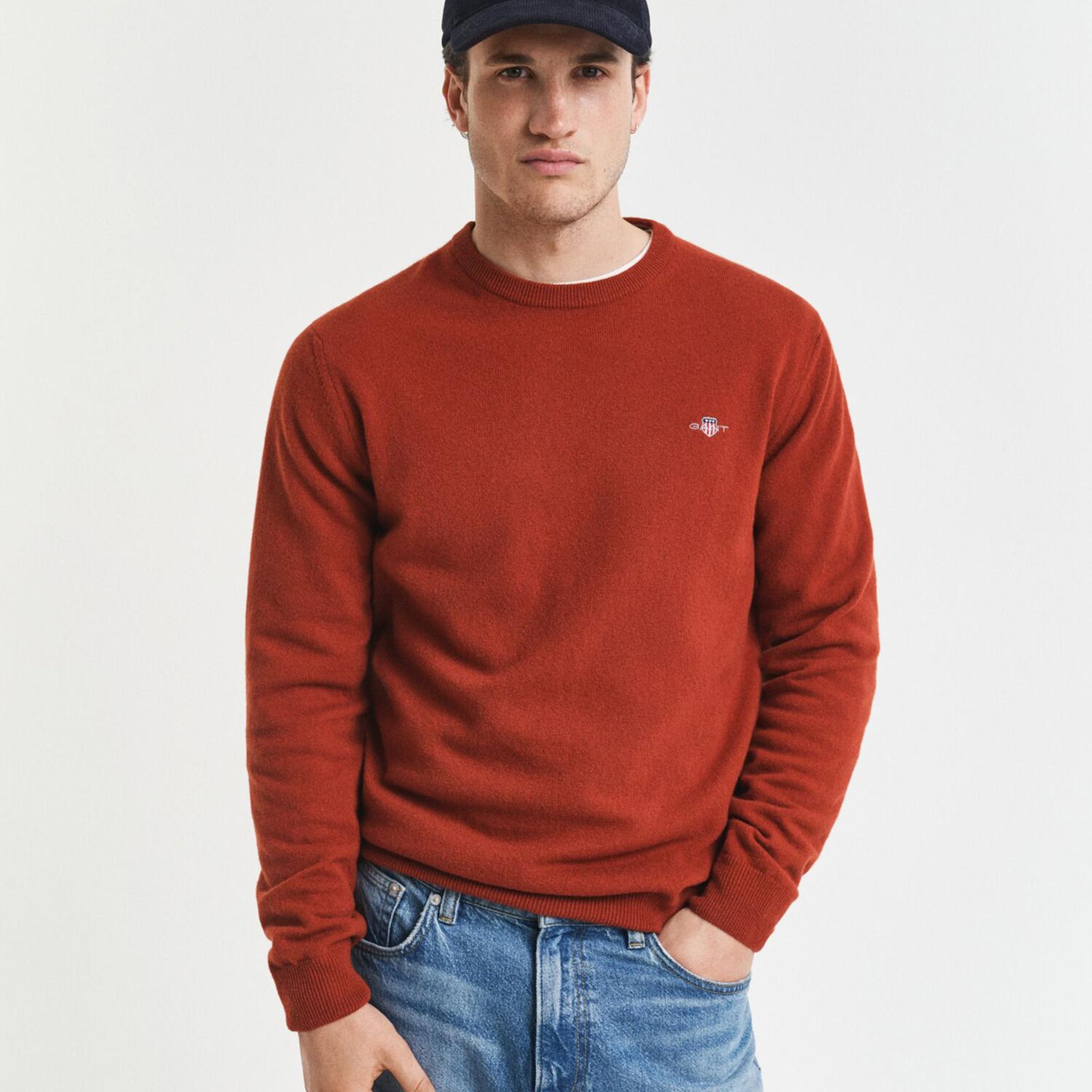 GANT Erkek Kırmızı Regular Fit Bisiklet Yaka Yün Kazak