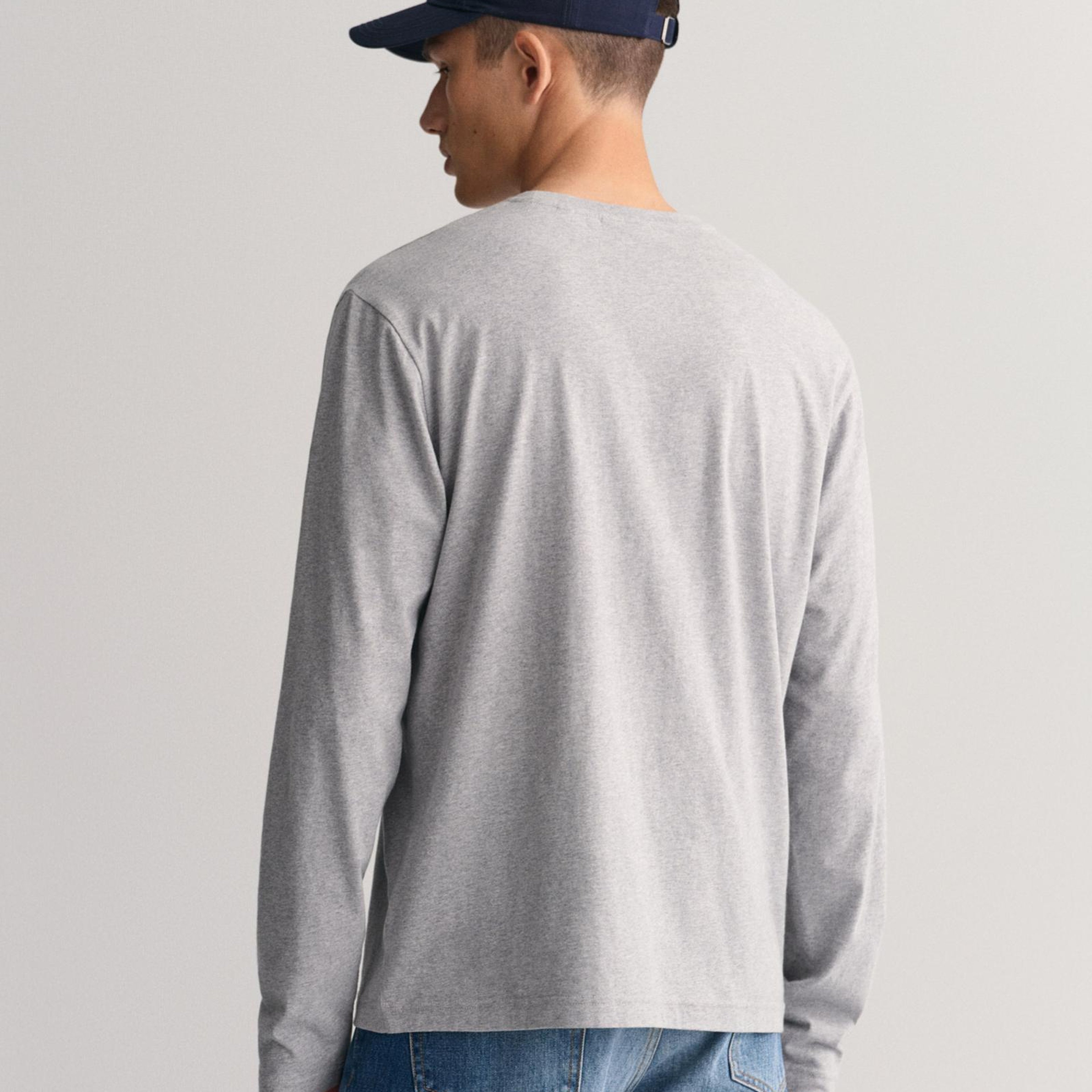 GANT Erkek Gri Regular Fit Bisiklet Yaka Uzun Kollu T-Shirt