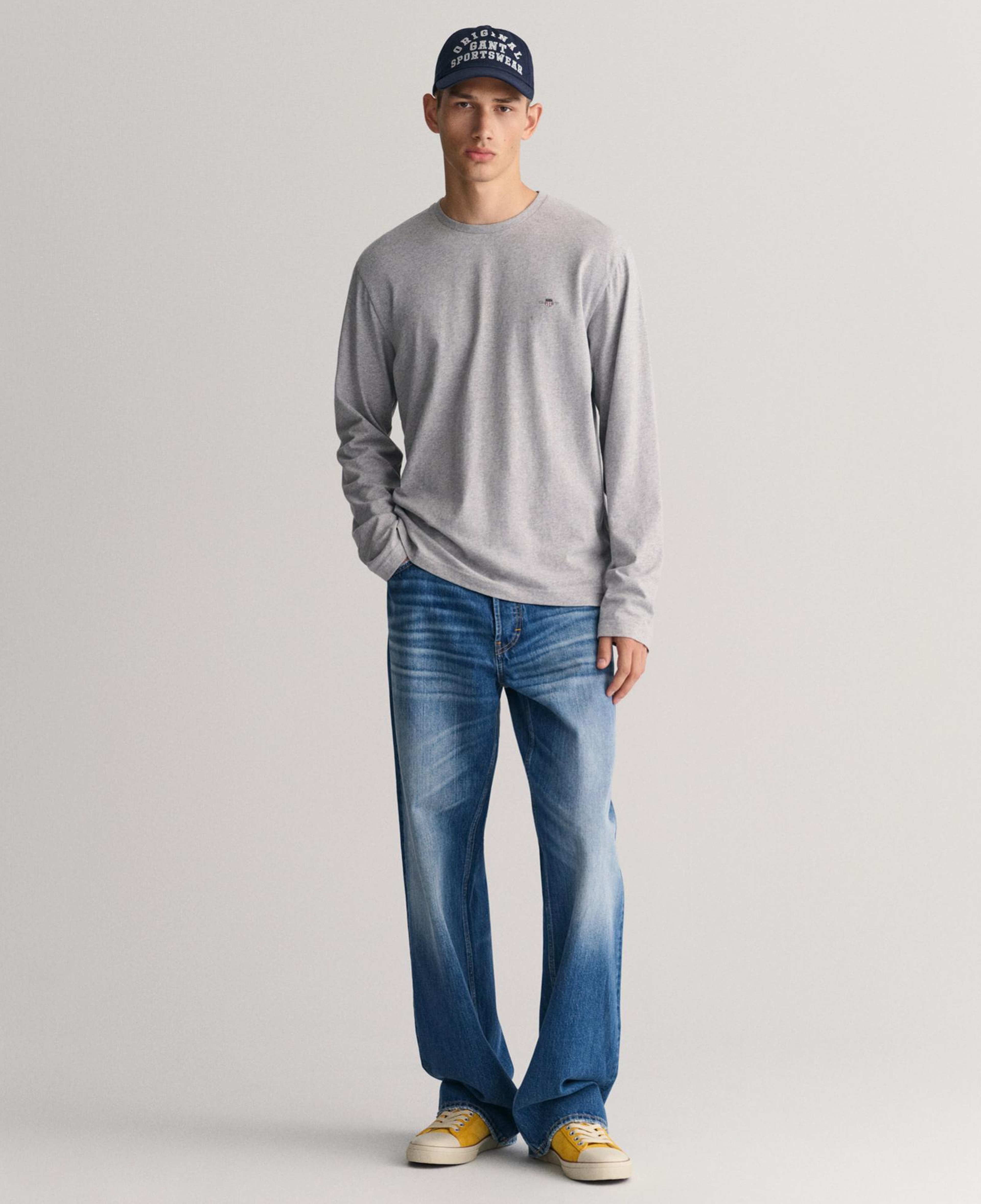 GANT Erkek Gri Regular Fit Bisiklet Yaka Uzun Kollu T-Shirt