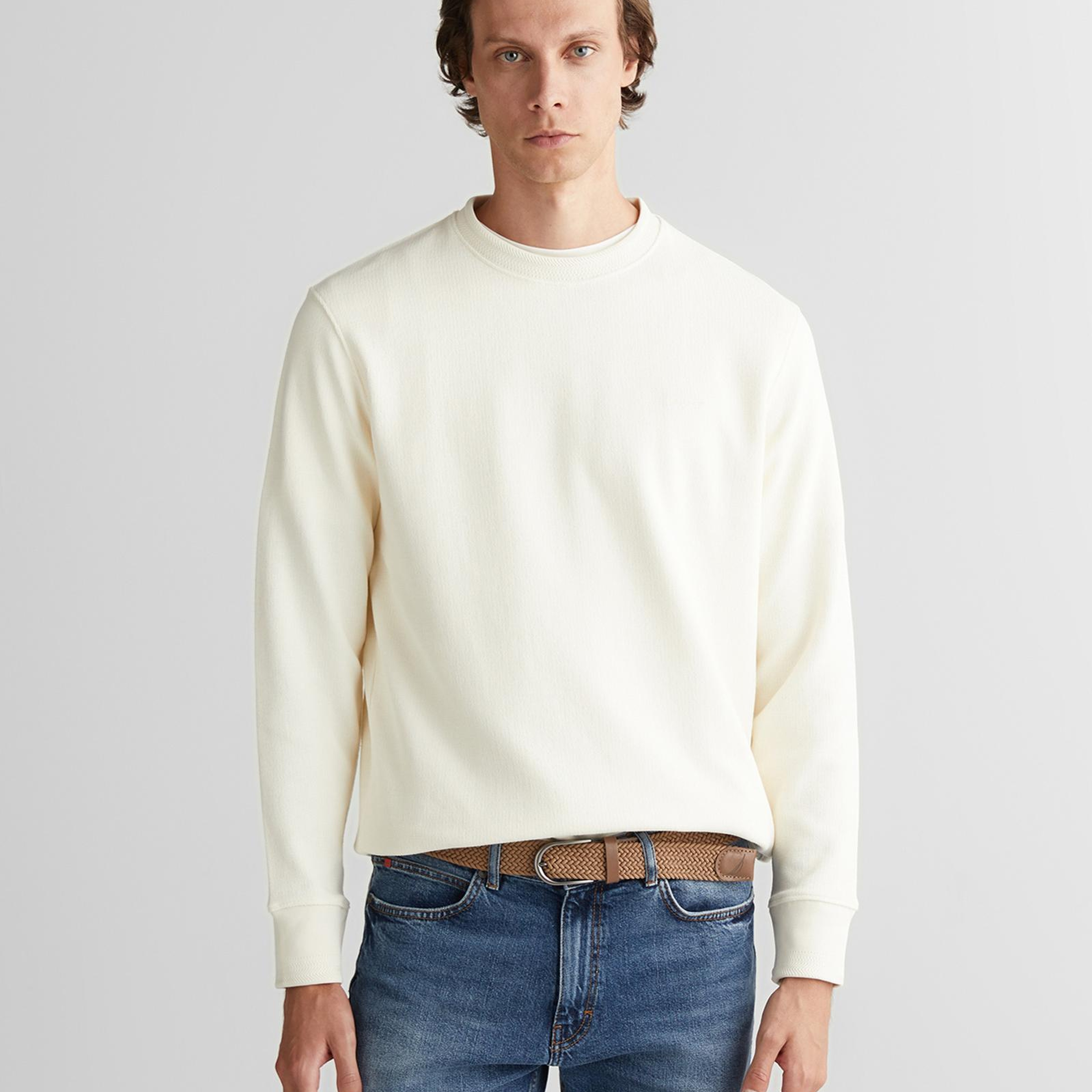 GANT Erkek Krem Bisiklet Yaka Sweatshirt
