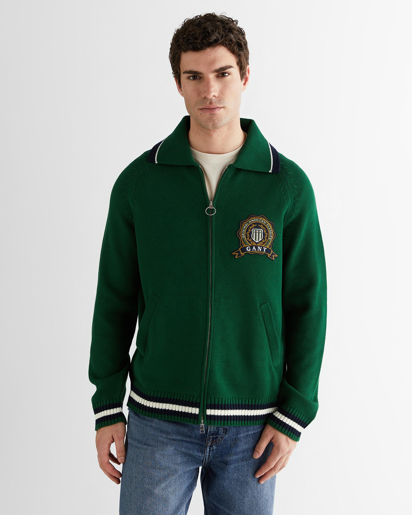 GANT Erkek Yeşil Relaxed Fit Fermuarlı Hırka