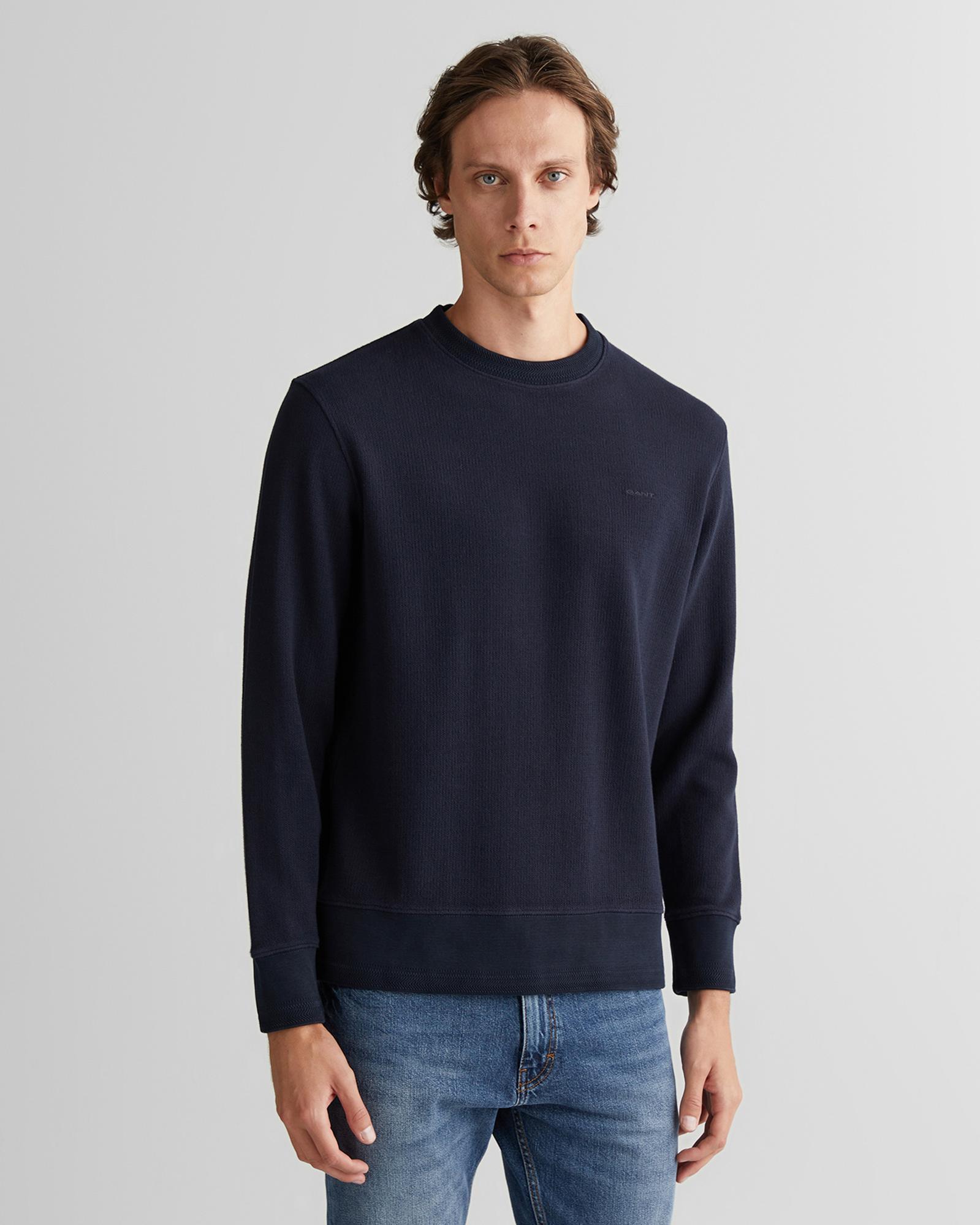 GANT Erkek Lacivert Bisiklet Yaka Sweatshirt