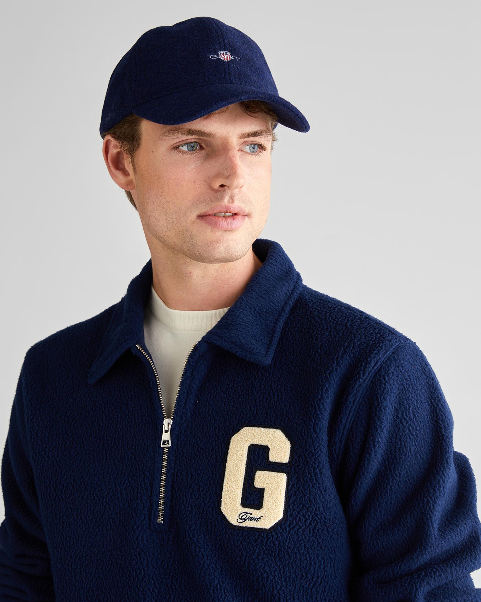 GANT Erkek Lacivert Regular Fit Yarım Fermuarlı Logolu Sweatshirt