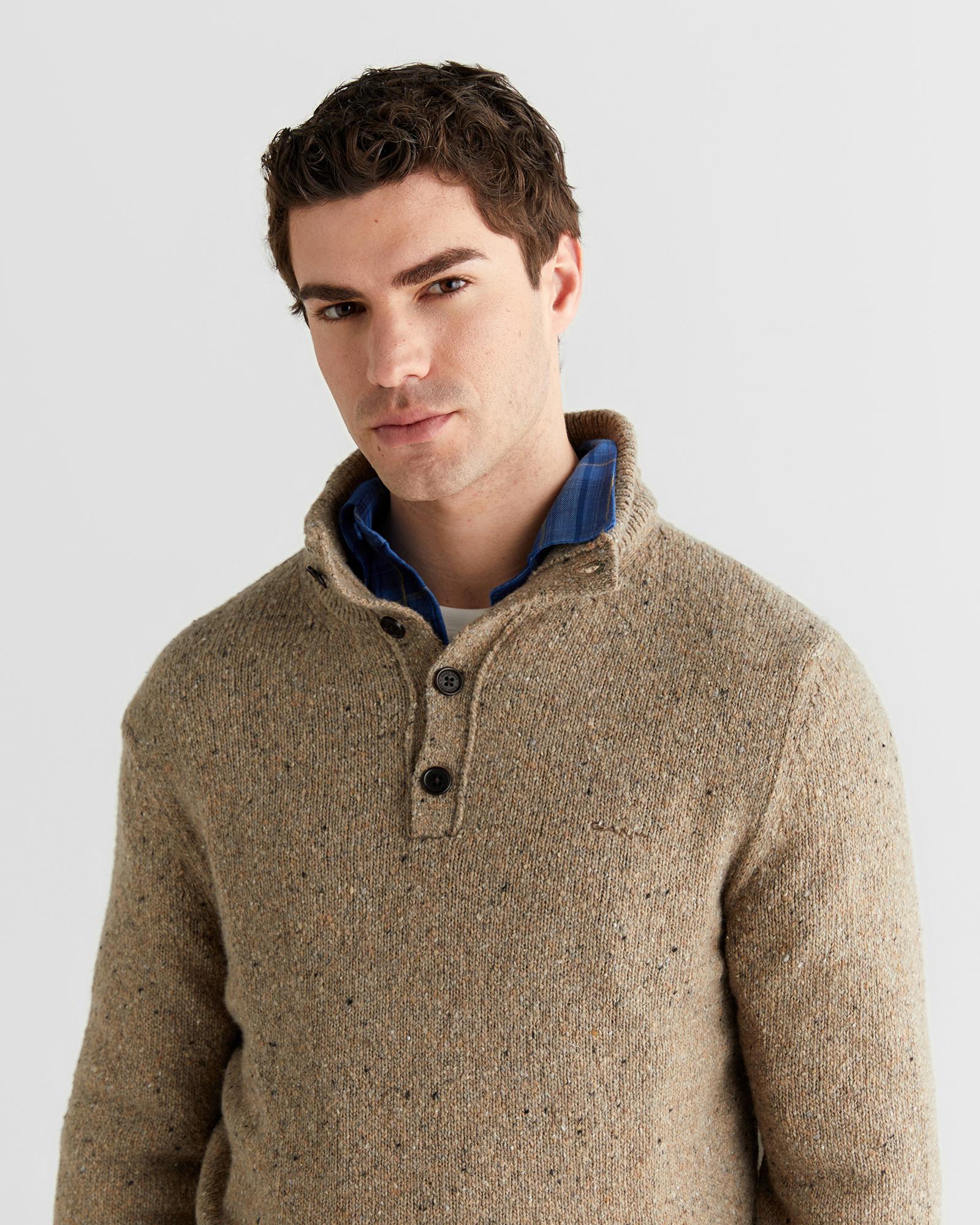 GANT Erkek Bej Regular Fit Düğmeli Triko