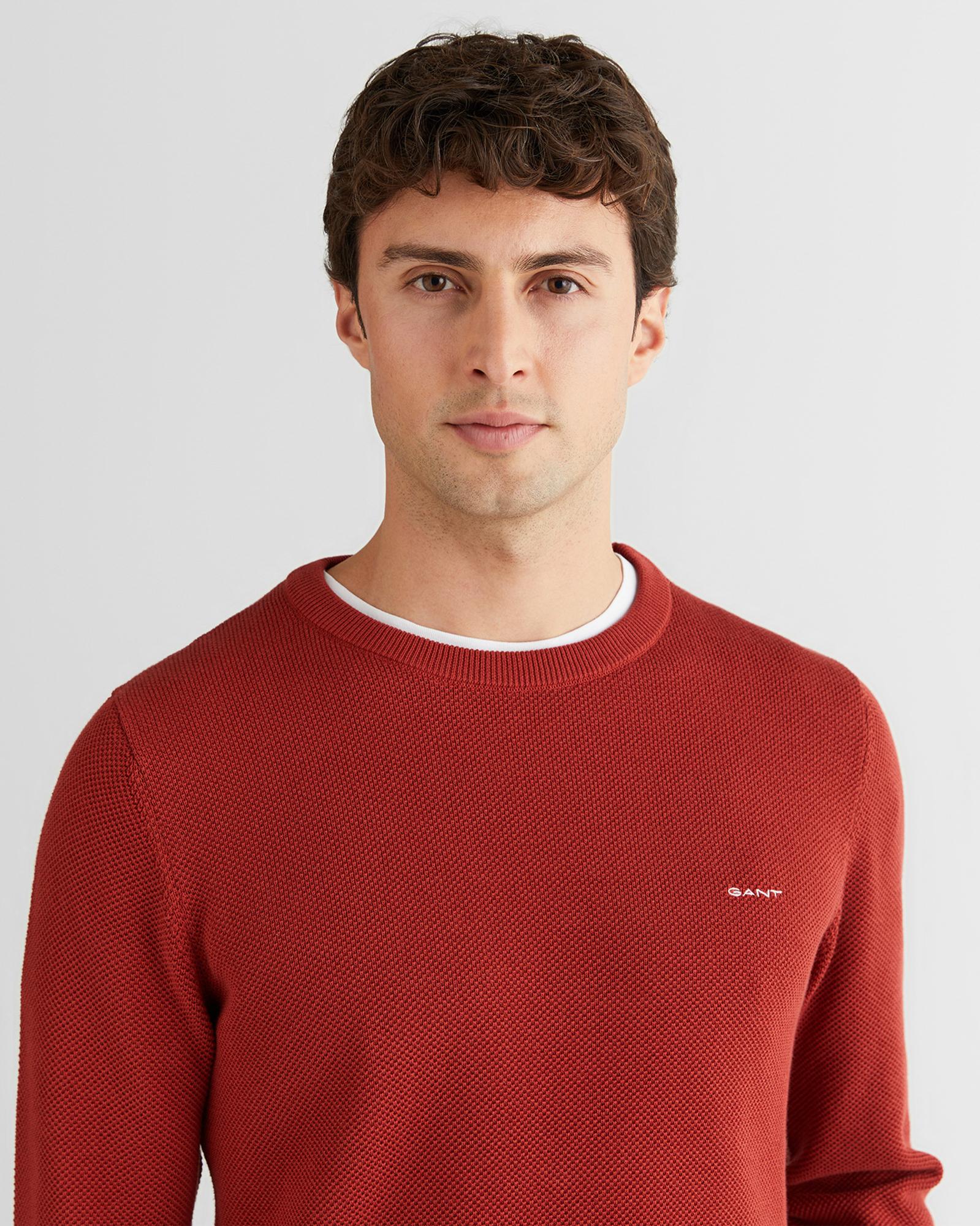 GANT Erkek Kırmızı Regular Fit Bisiklet Yaka Triko