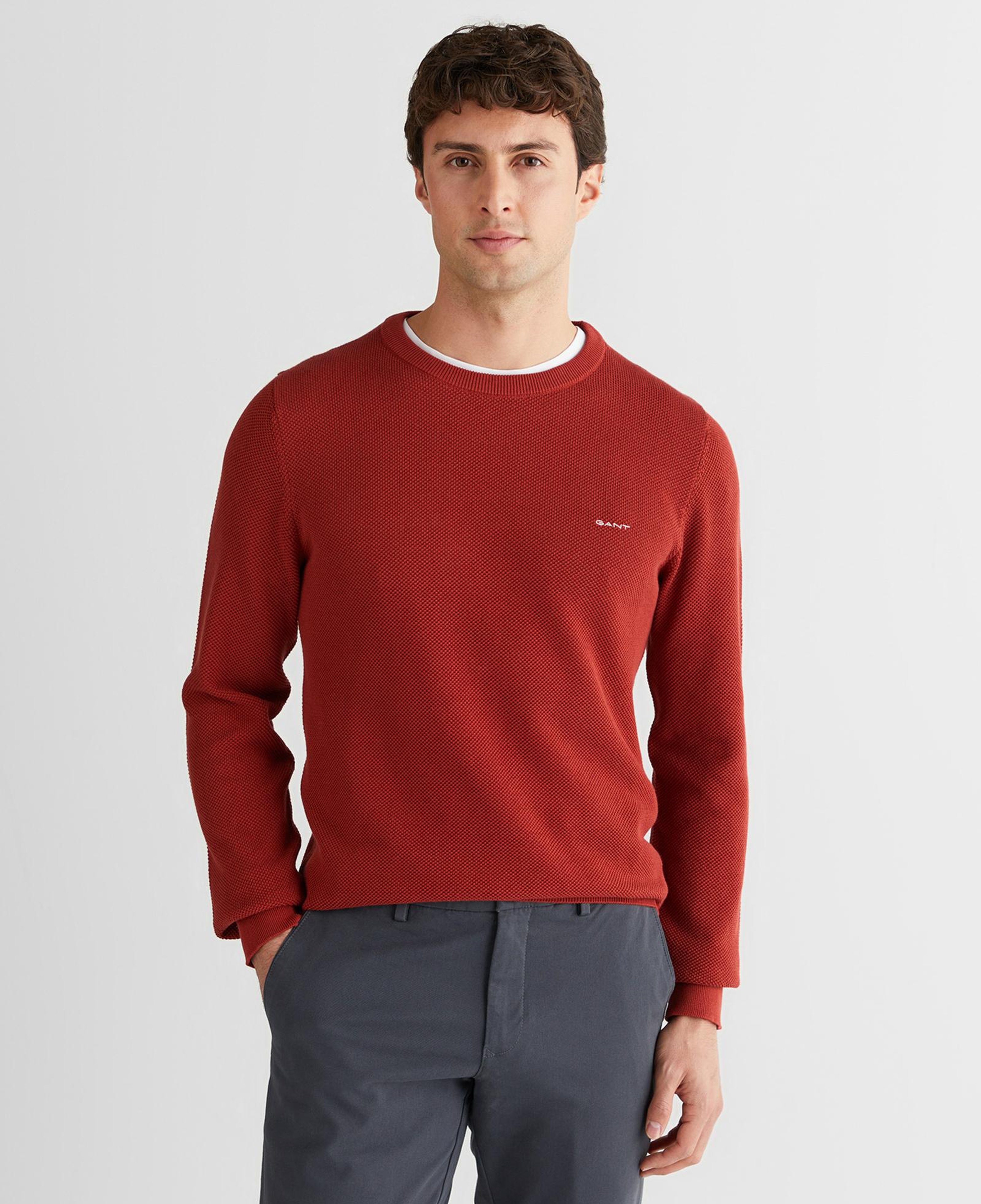 GANT Erkek Kırmızı Regular Fit Bisiklet Yaka Triko