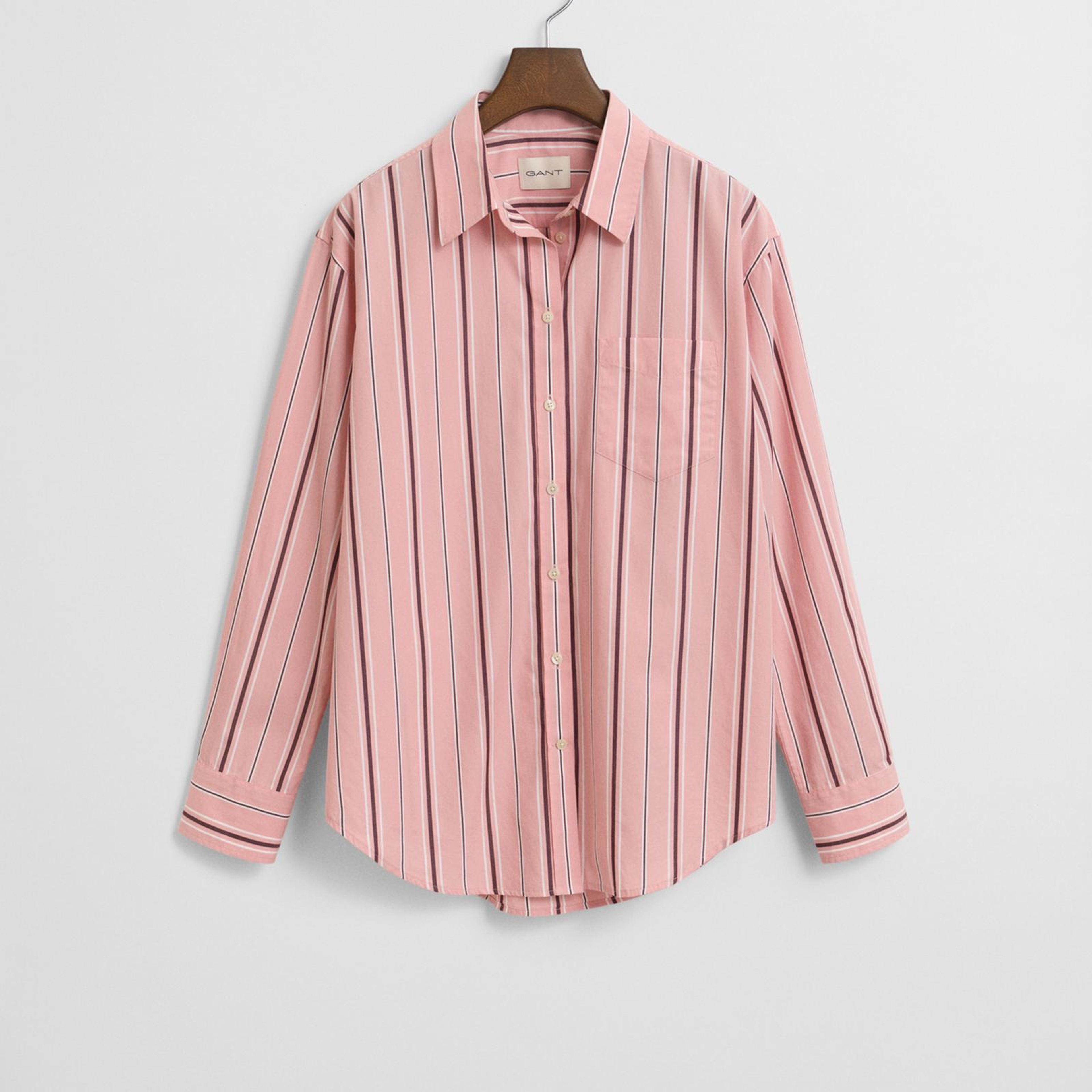 GANT Kadın Pembe Relaxed Fit Klasik Yaka Çizgili Gömlek