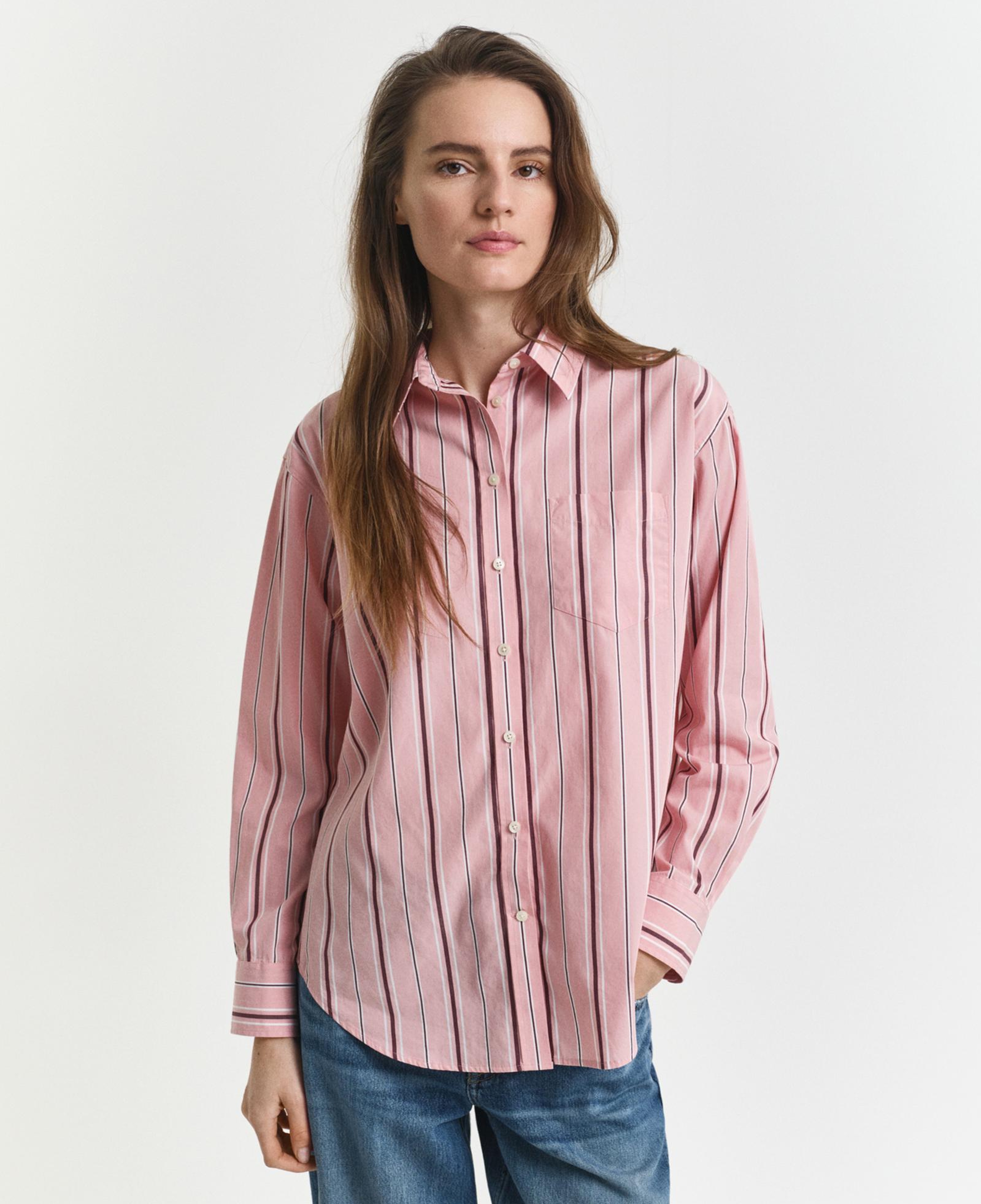 GANT Kadın Pembe Relaxed Fit Klasik Yaka Çizgili Gömlek