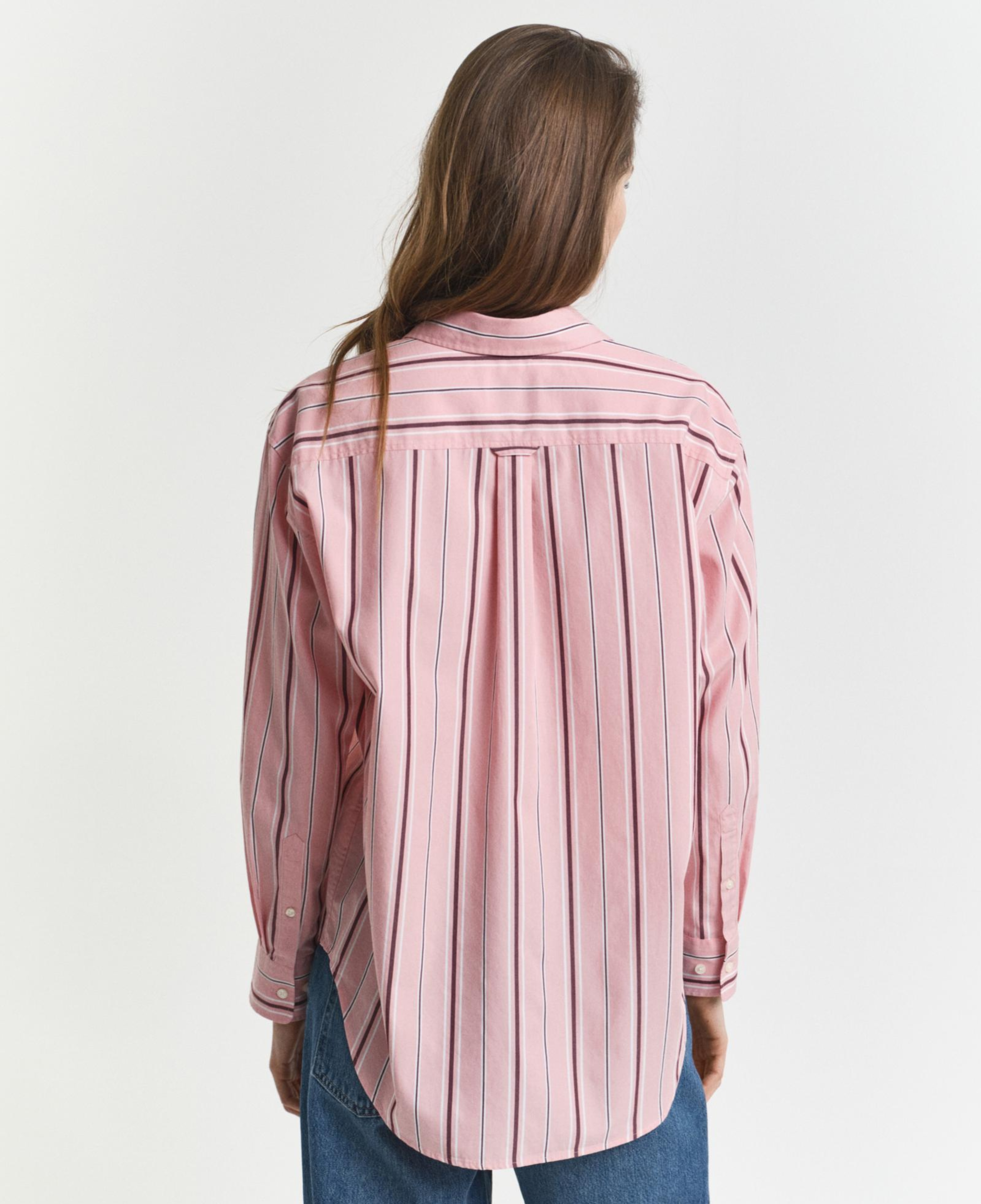 GANT Kadın Pembe Relaxed Fit Klasik Yaka Çizgili Gömlek