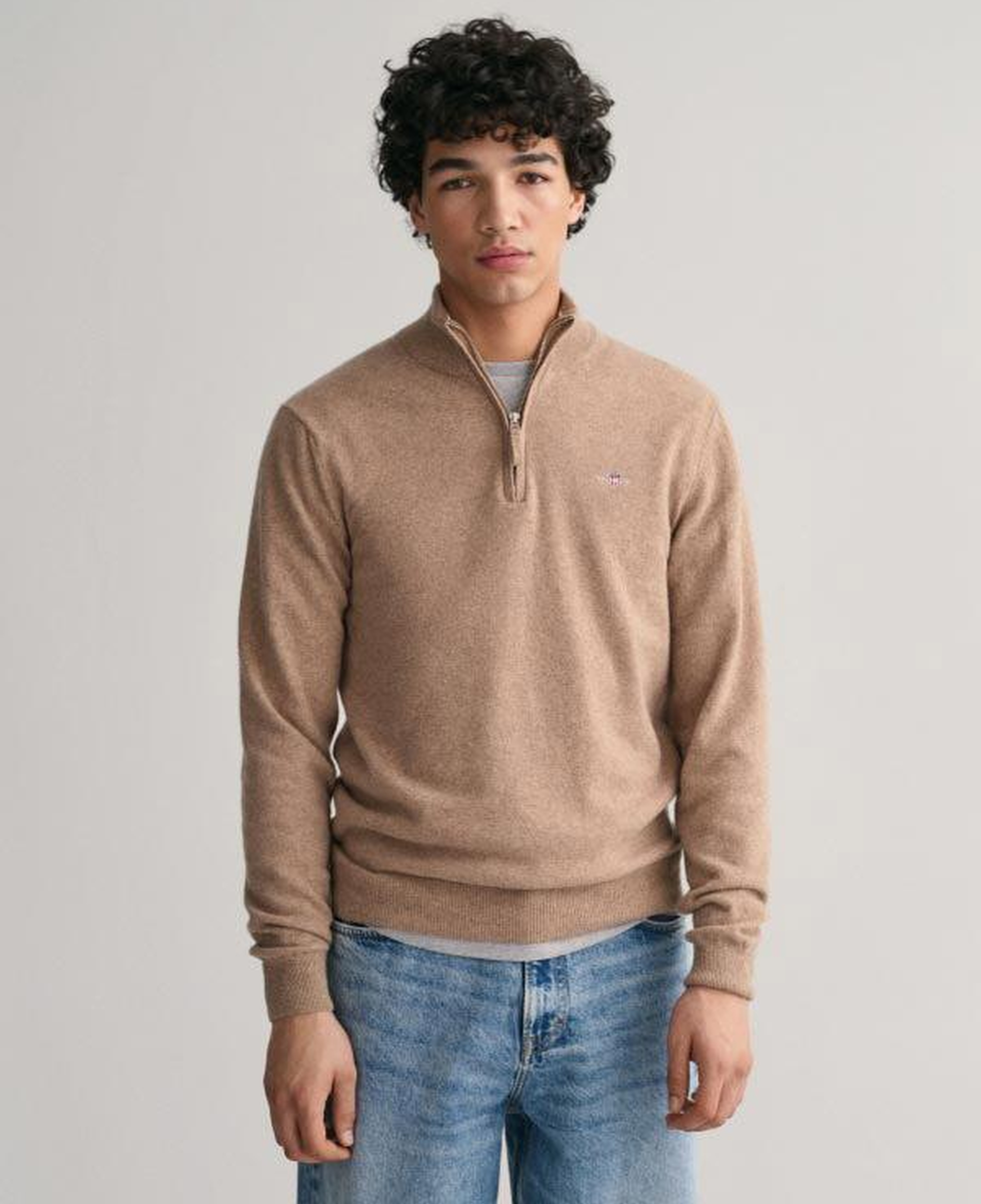 GANT Erkek Bej Regular Fit Yarım Fermuarlı Yün Kazak