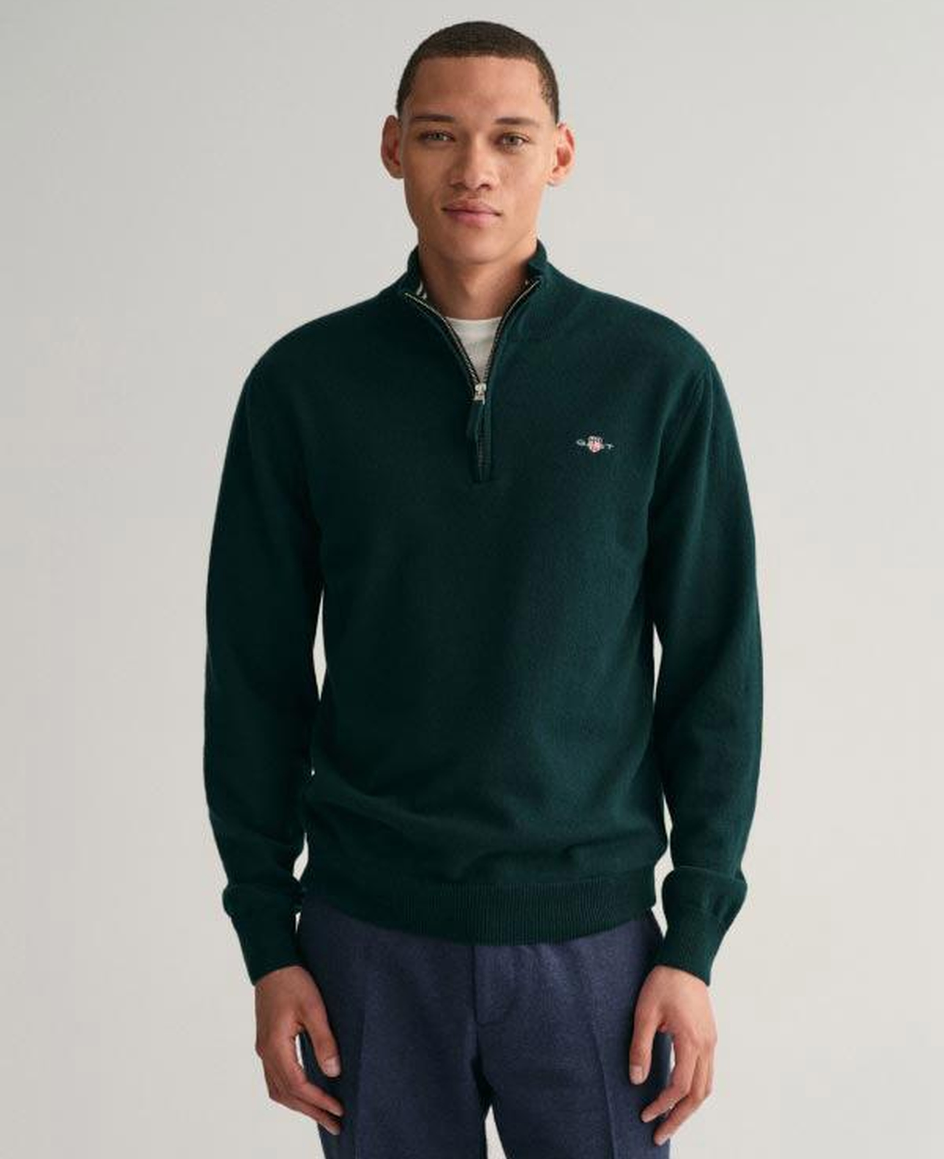 GANT Erkek Yeşil Regular Fit Yarım Fermuarlı Yün Kazak