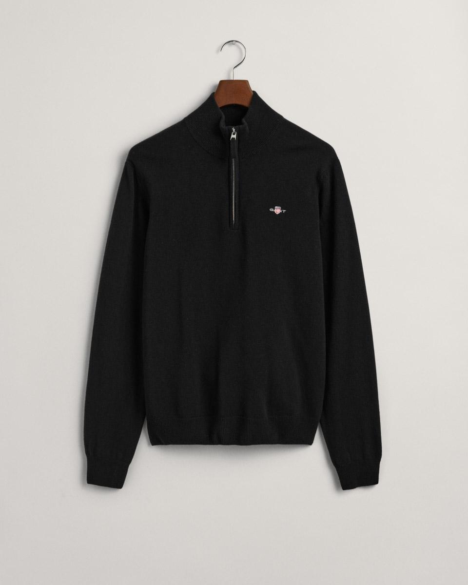 GANT Erkek Siyah Regular Fit Yarım Fermuarlı Yün Kazak