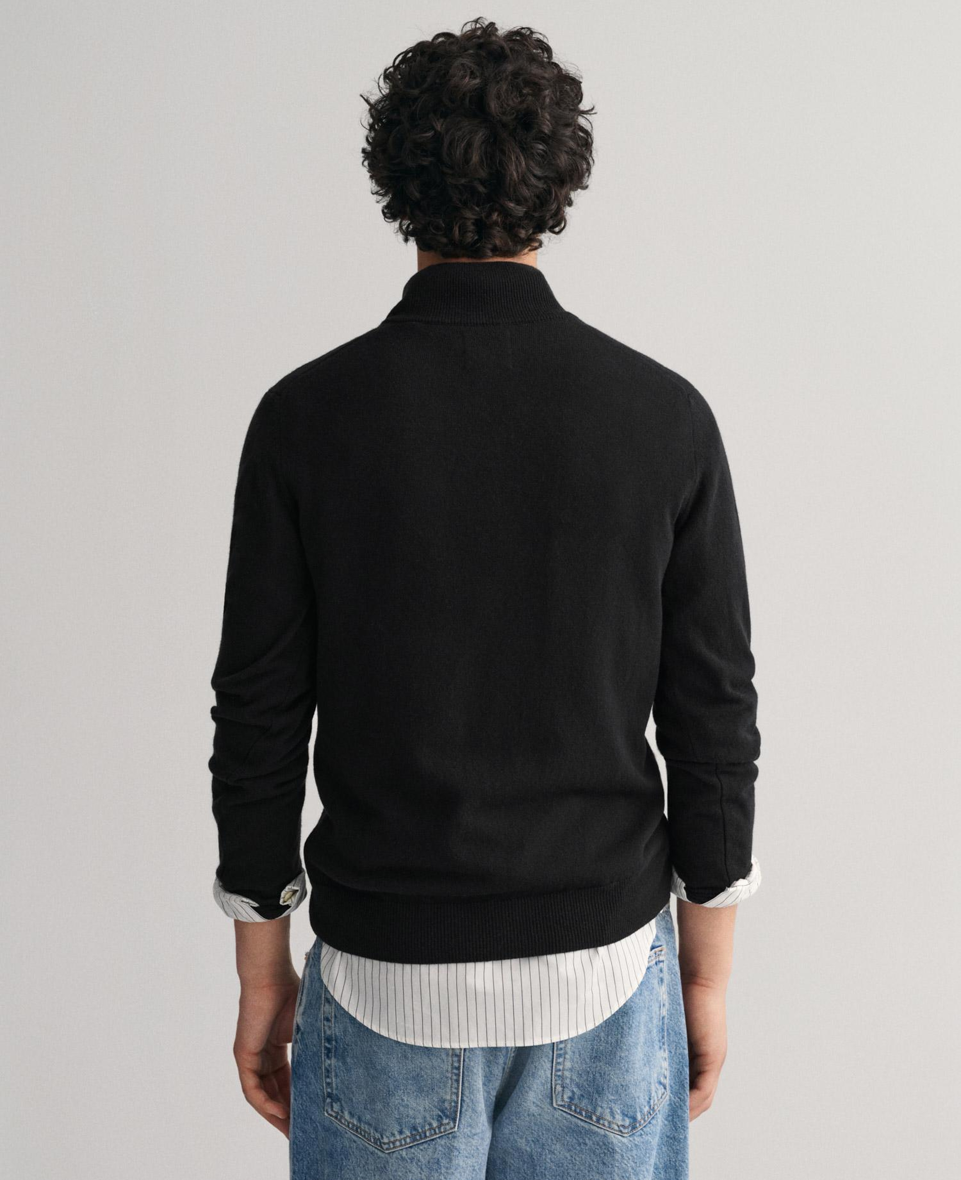 GANT Erkek Siyah Regular Fit Yarım Fermuarlı Yün Kazak