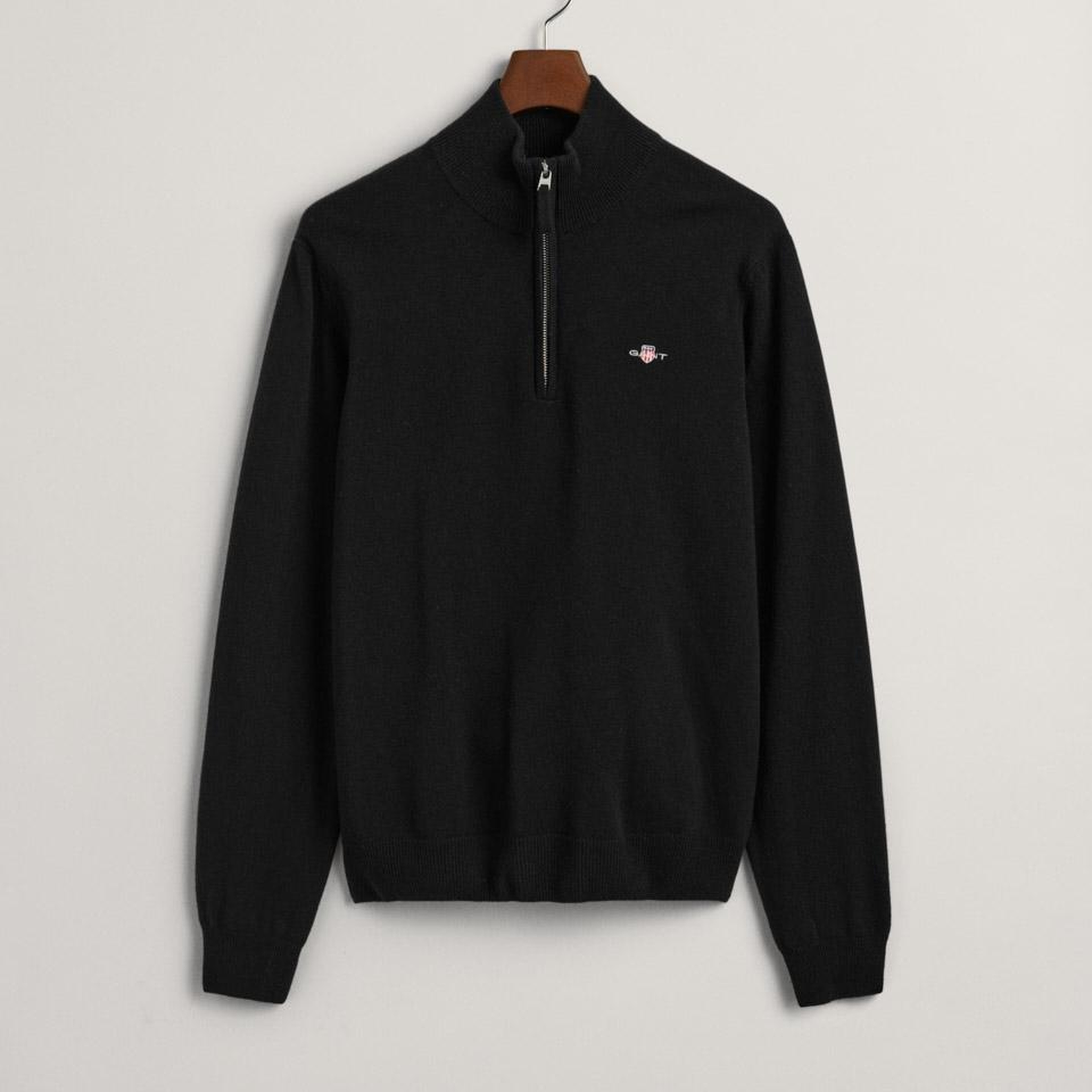 GANT Erkek Siyah Regular Fit Yarım Fermuarlı Yün Kazak