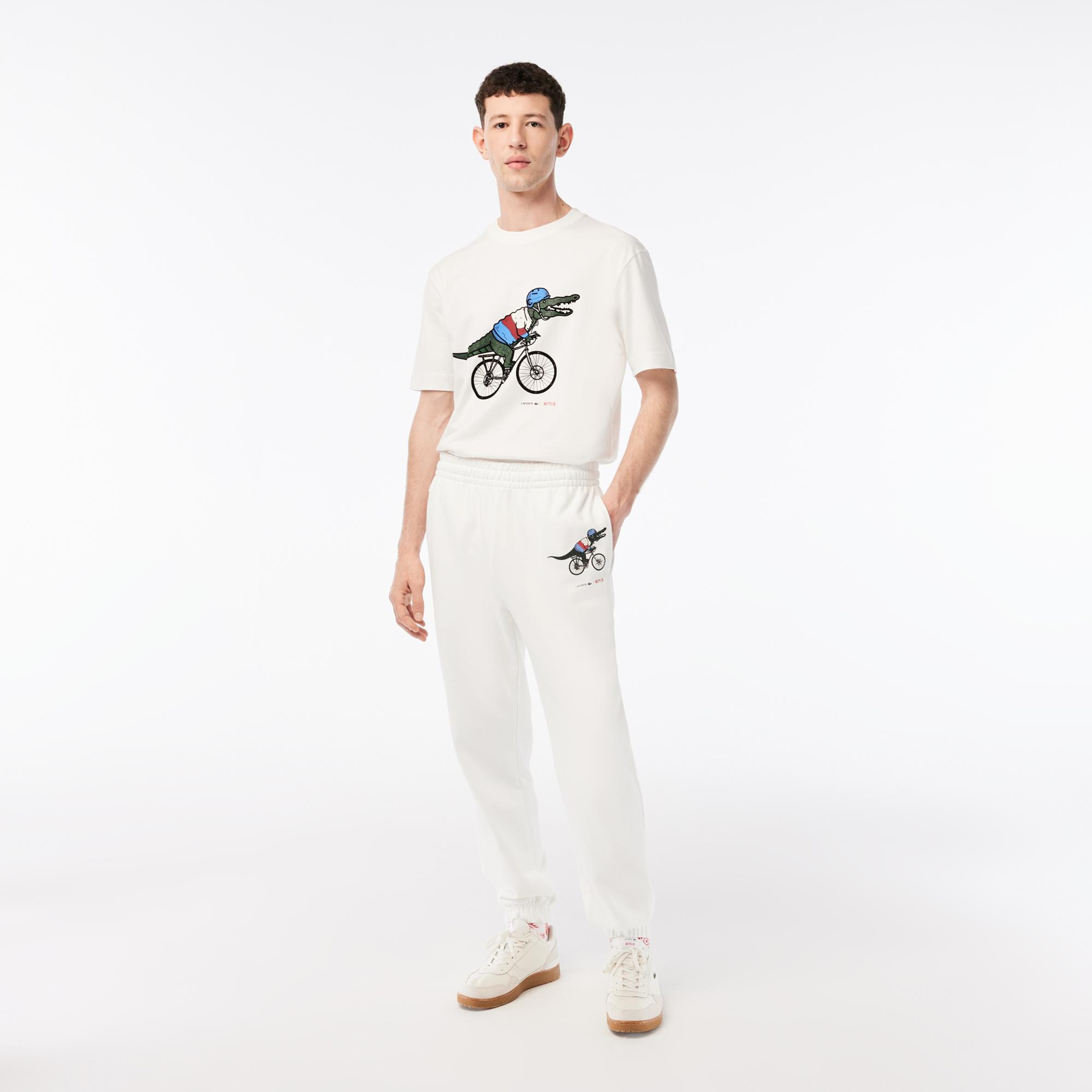 Netflix Erkek Regular Fit Baskılı Beyaz Eşofman Altı