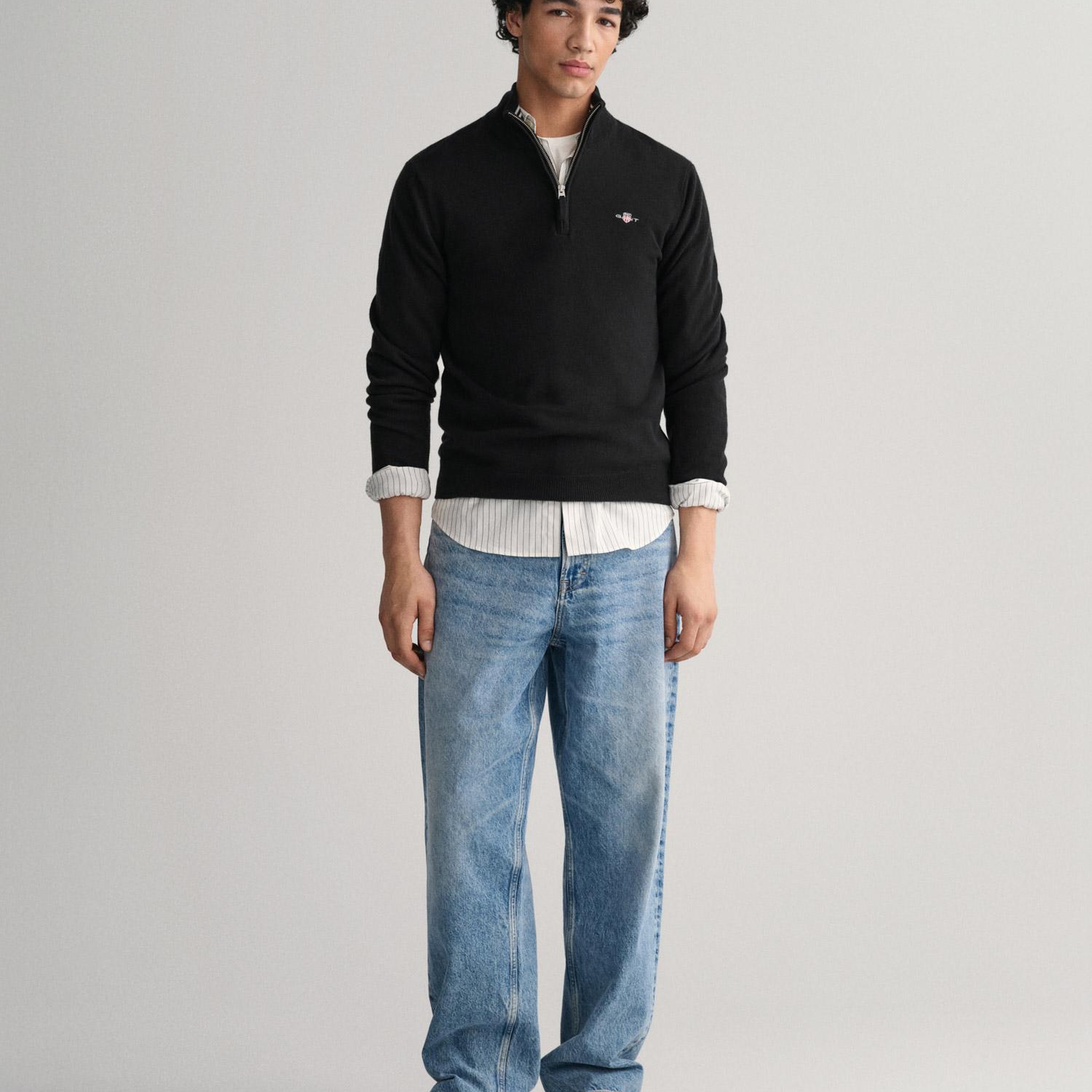 GANT Erkek Siyah Regular Fit Yarım Fermuarlı Yün Kazak