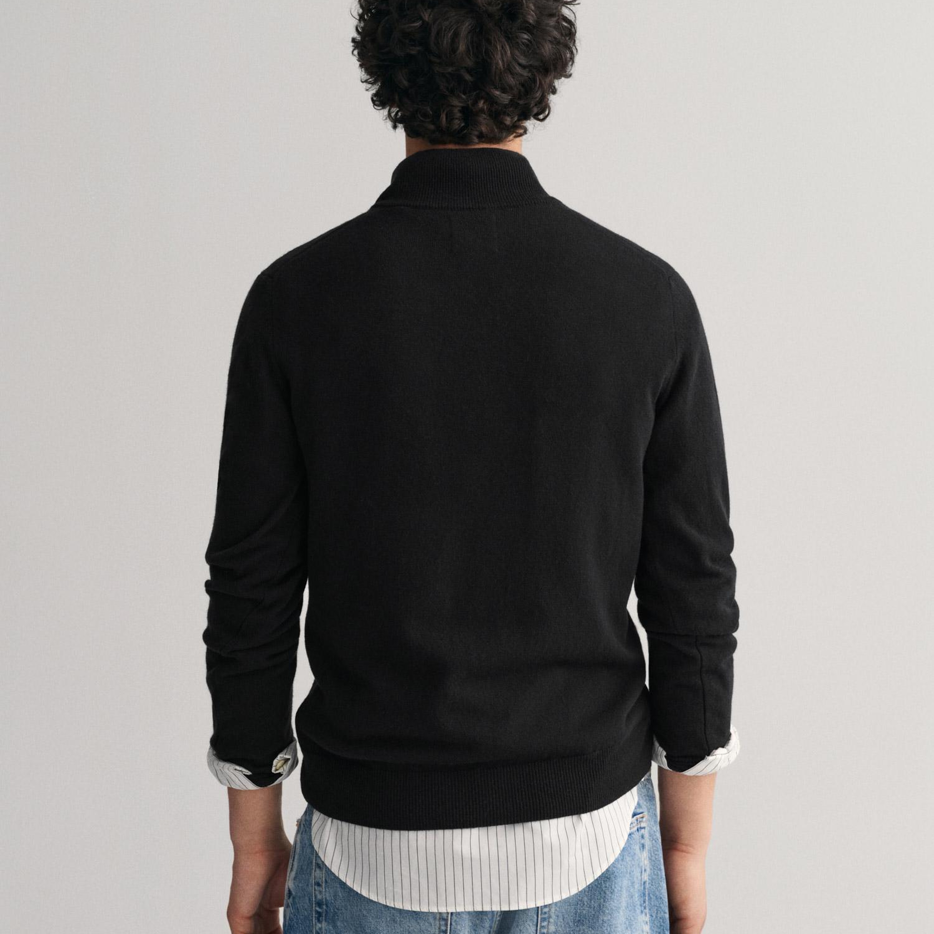 GANT Erkek Siyah Regular Fit Yarım Fermuarlı Yün Kazak