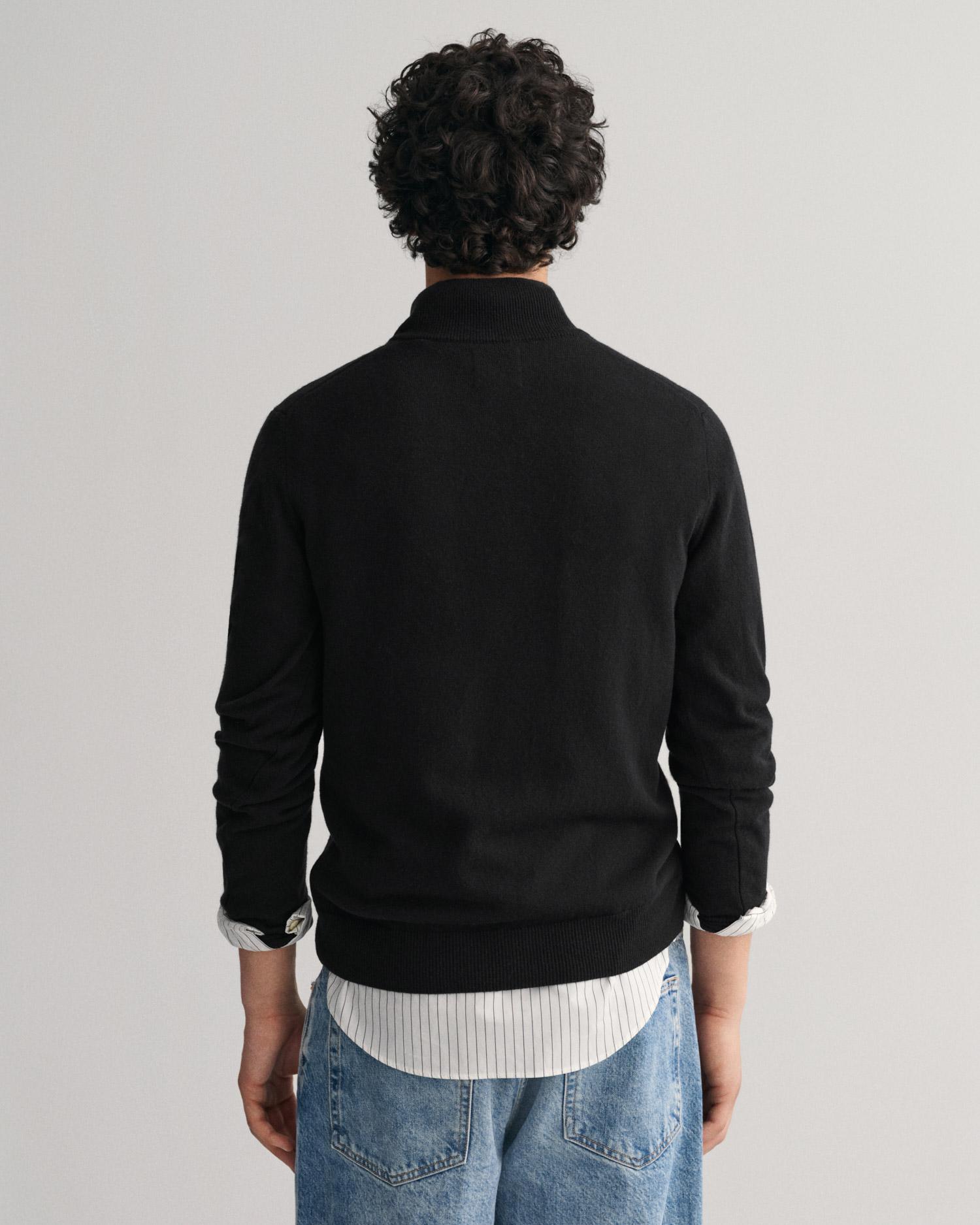 GANT Erkek Siyah Regular Fit Yarım Fermuarlı Yün Kazak