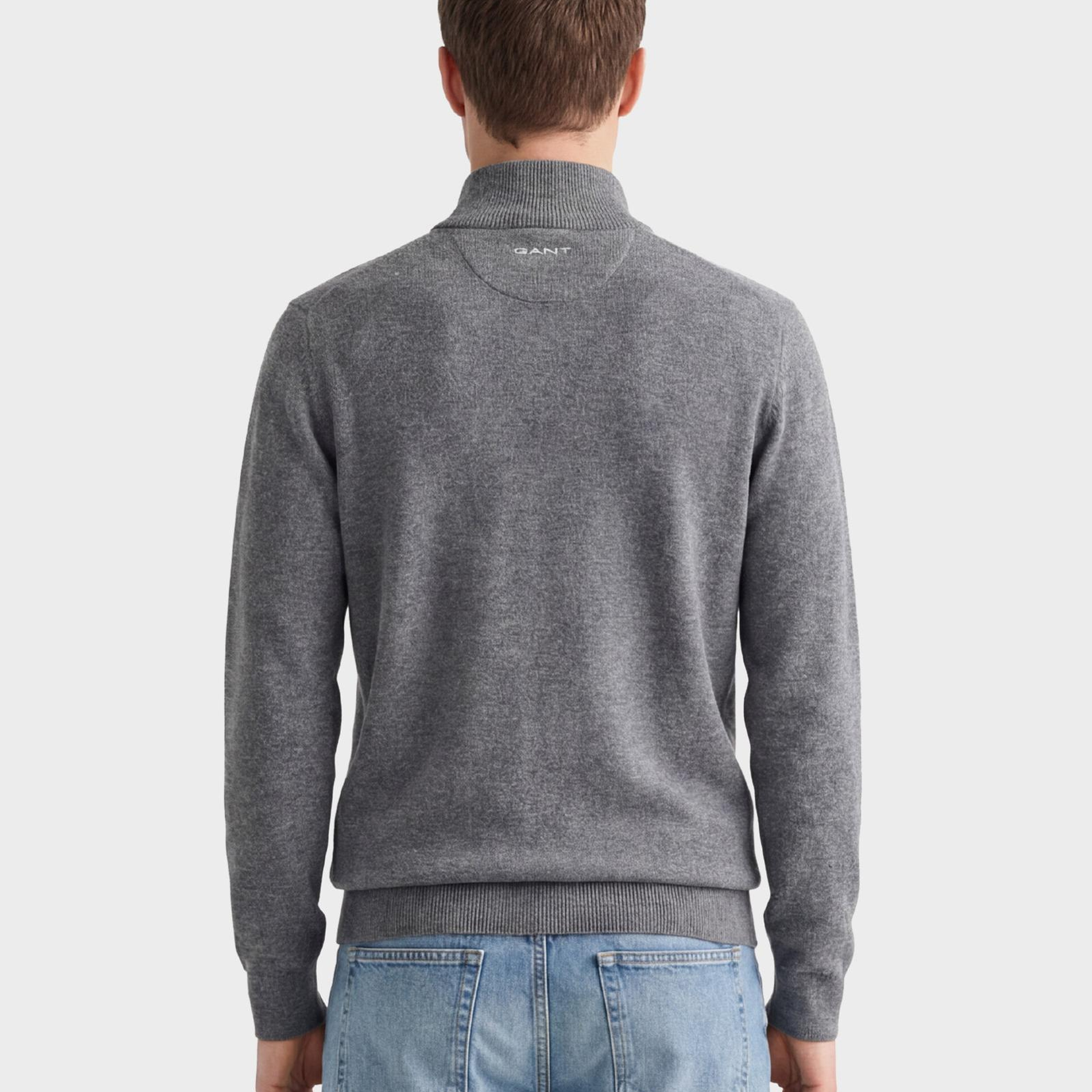 GANT Erkek Gri Regular Fit Yarım Fermuarlı Yün Kazak