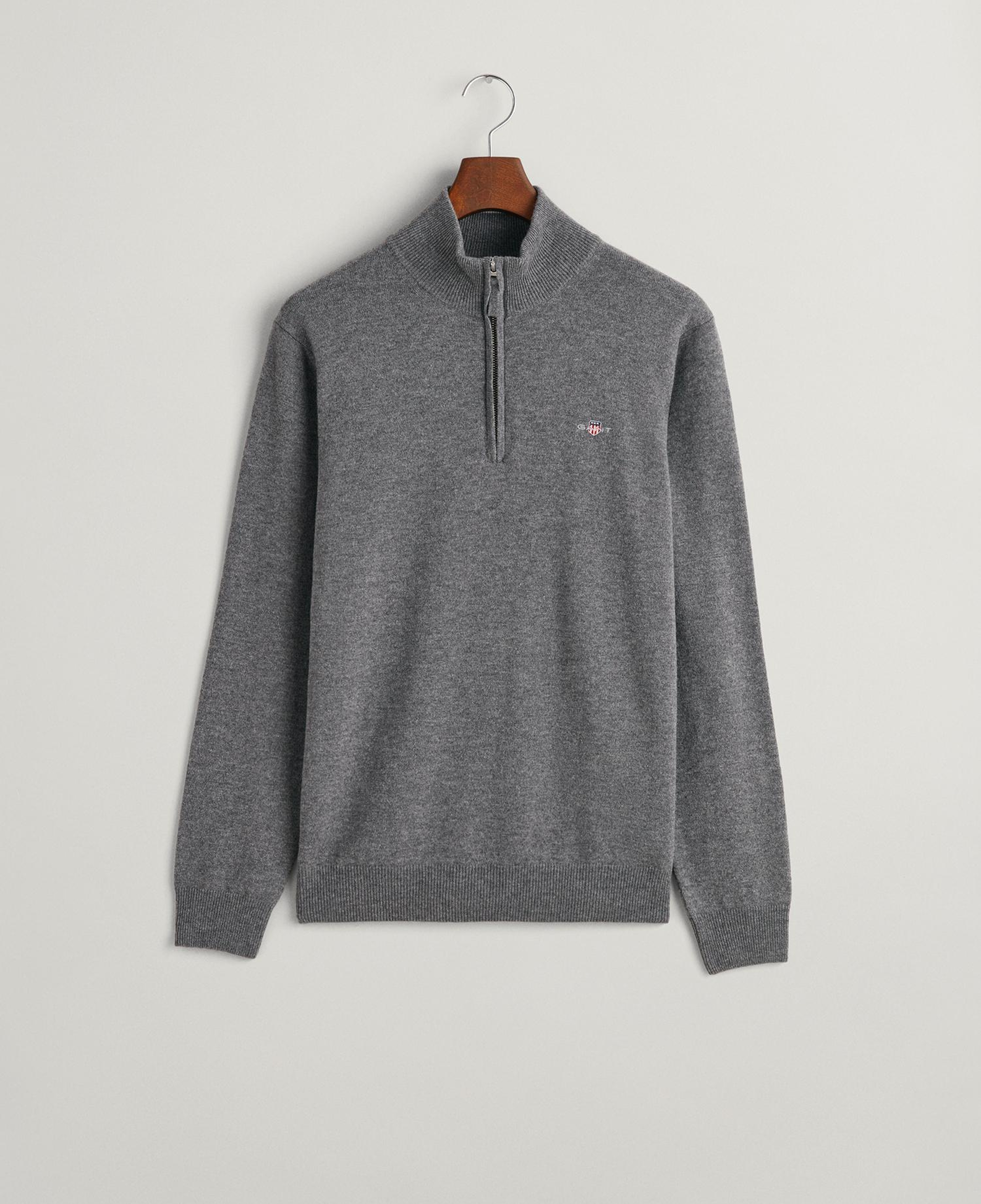 GANT Erkek Gri Regular Fit Yarım Fermuarlı Yün Kazak