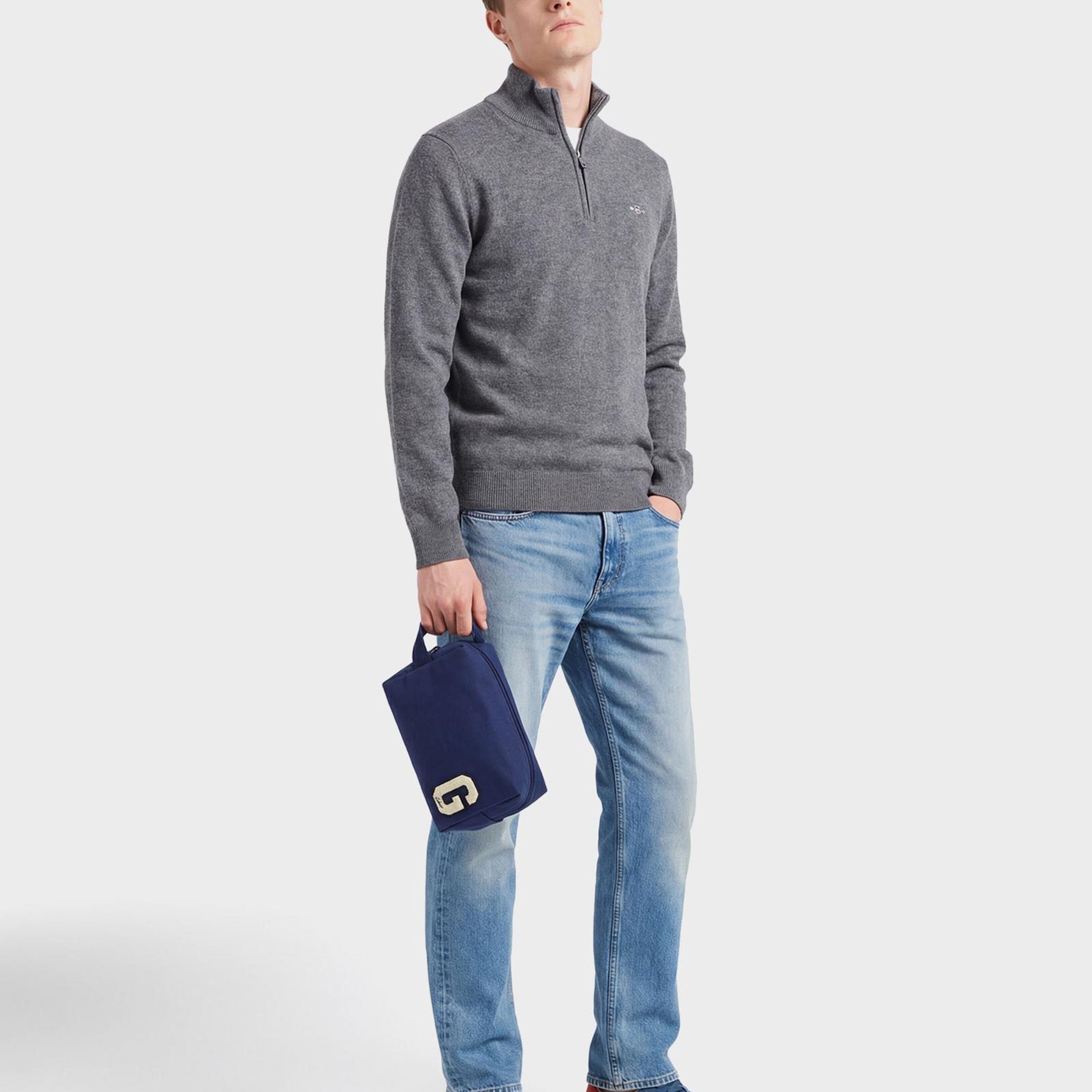 GANT Erkek Gri Regular Fit Yarım Fermuarlı Yün Kazak