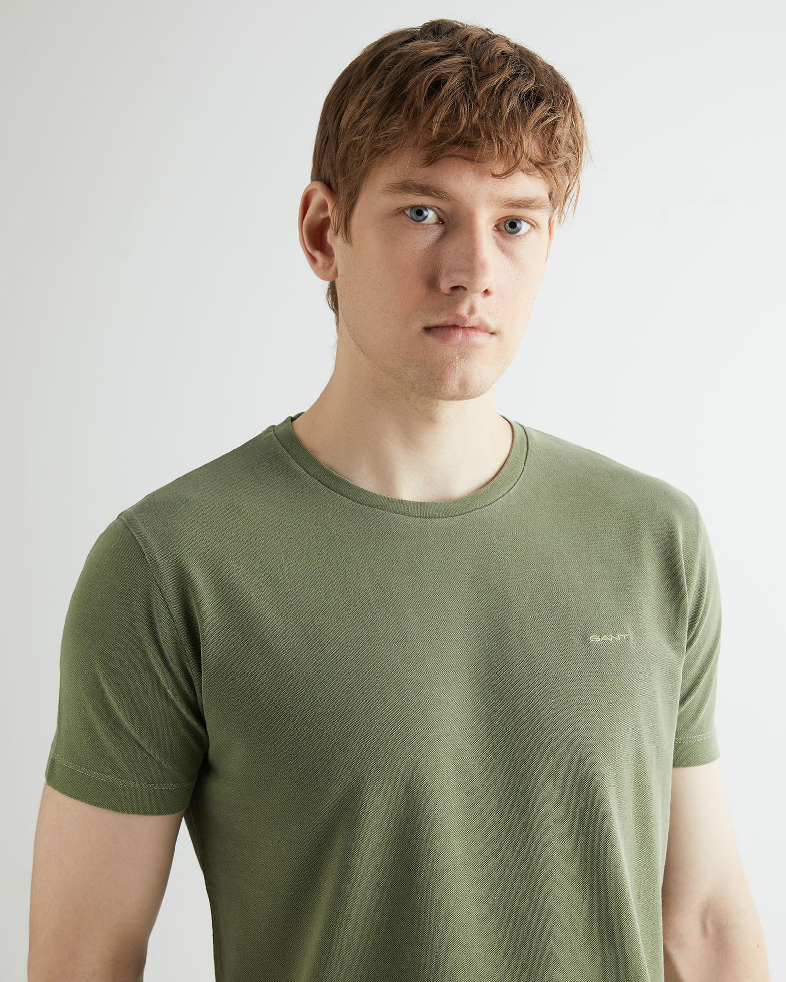 GANT Erkek Yeşil Slim Fit Bisiklet Yaka T-shirt