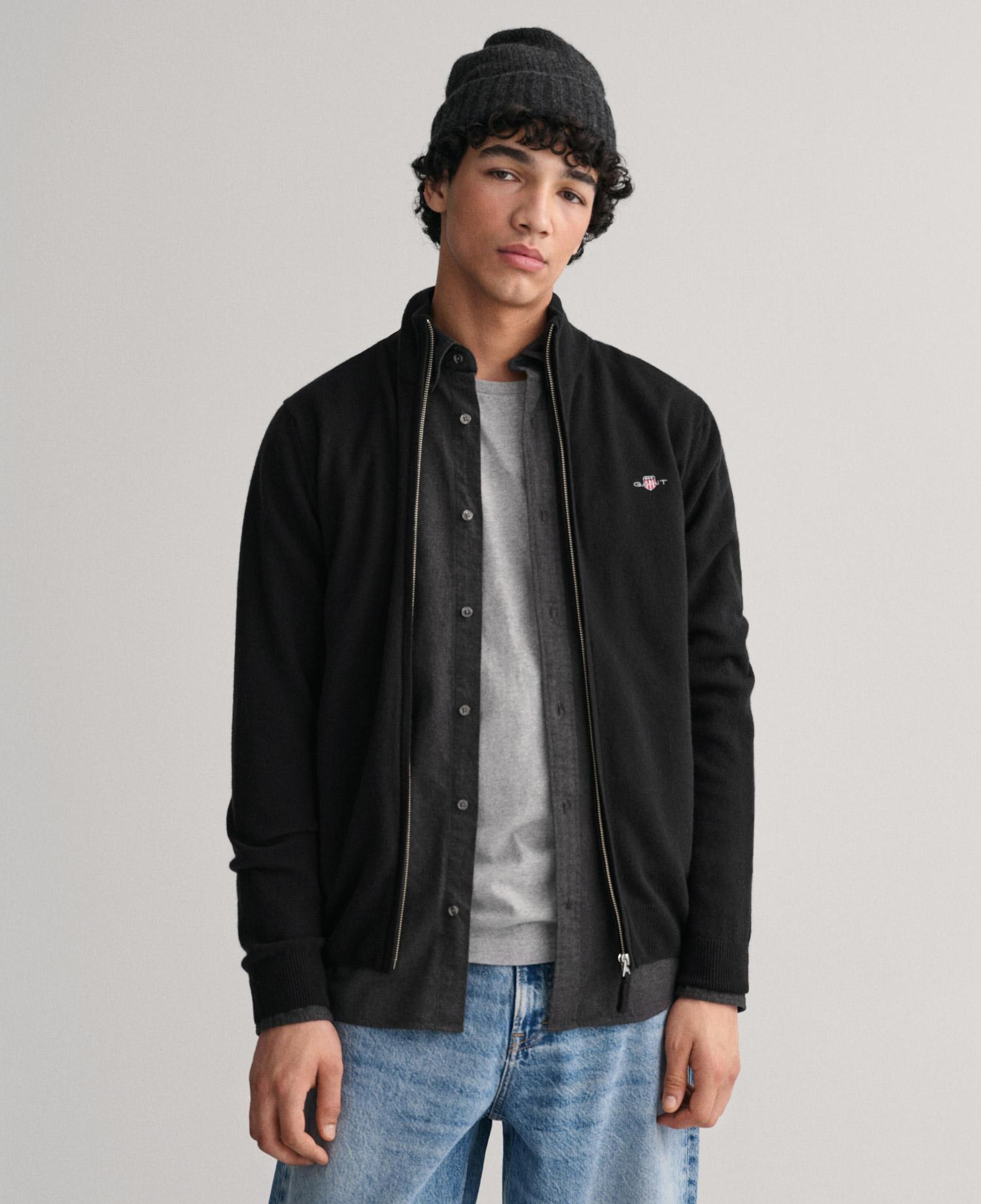 GANT Erkek Siyah Regular Fit Yün Hırka