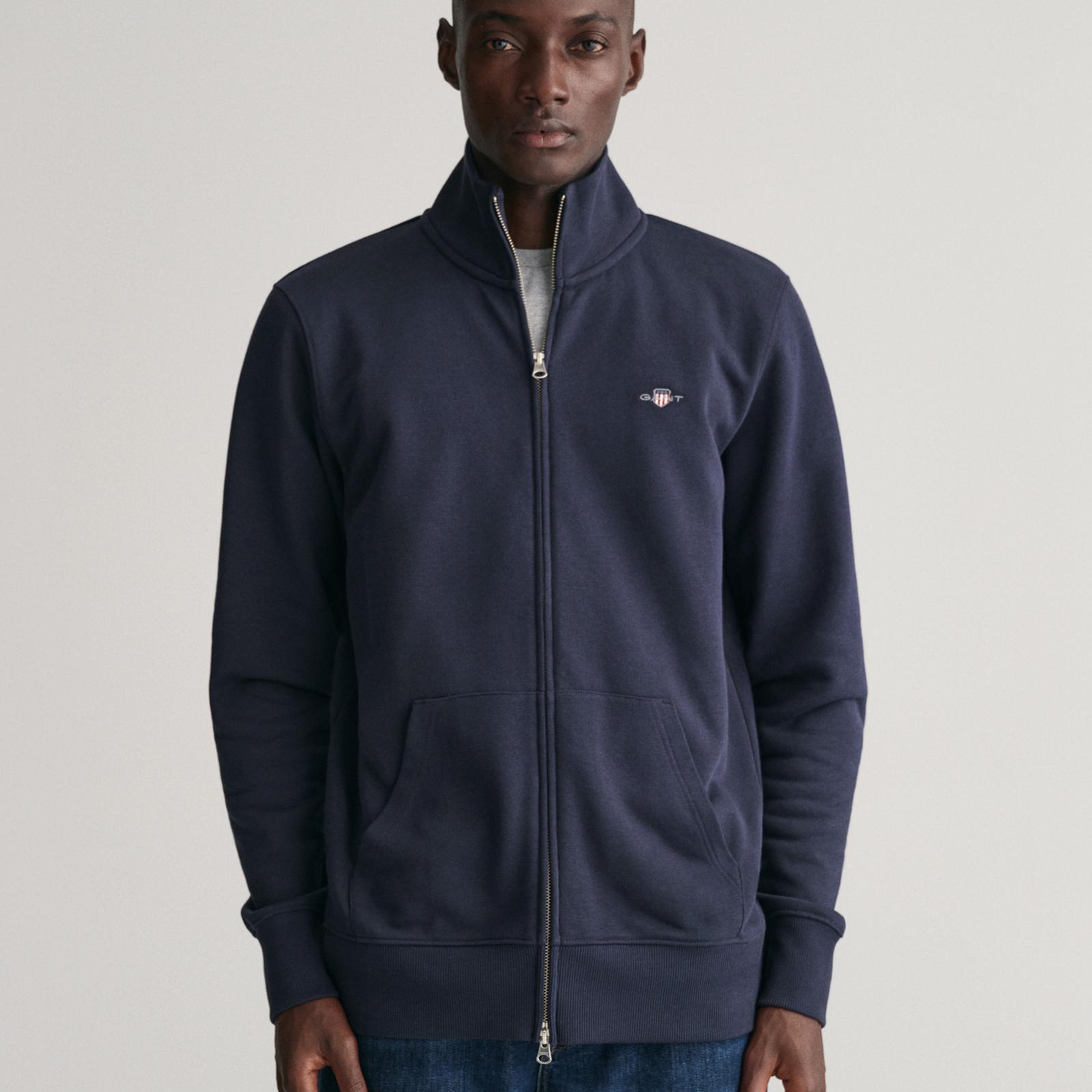 GANT Erkek Lacivert Fermuarlı Logolu Hırka