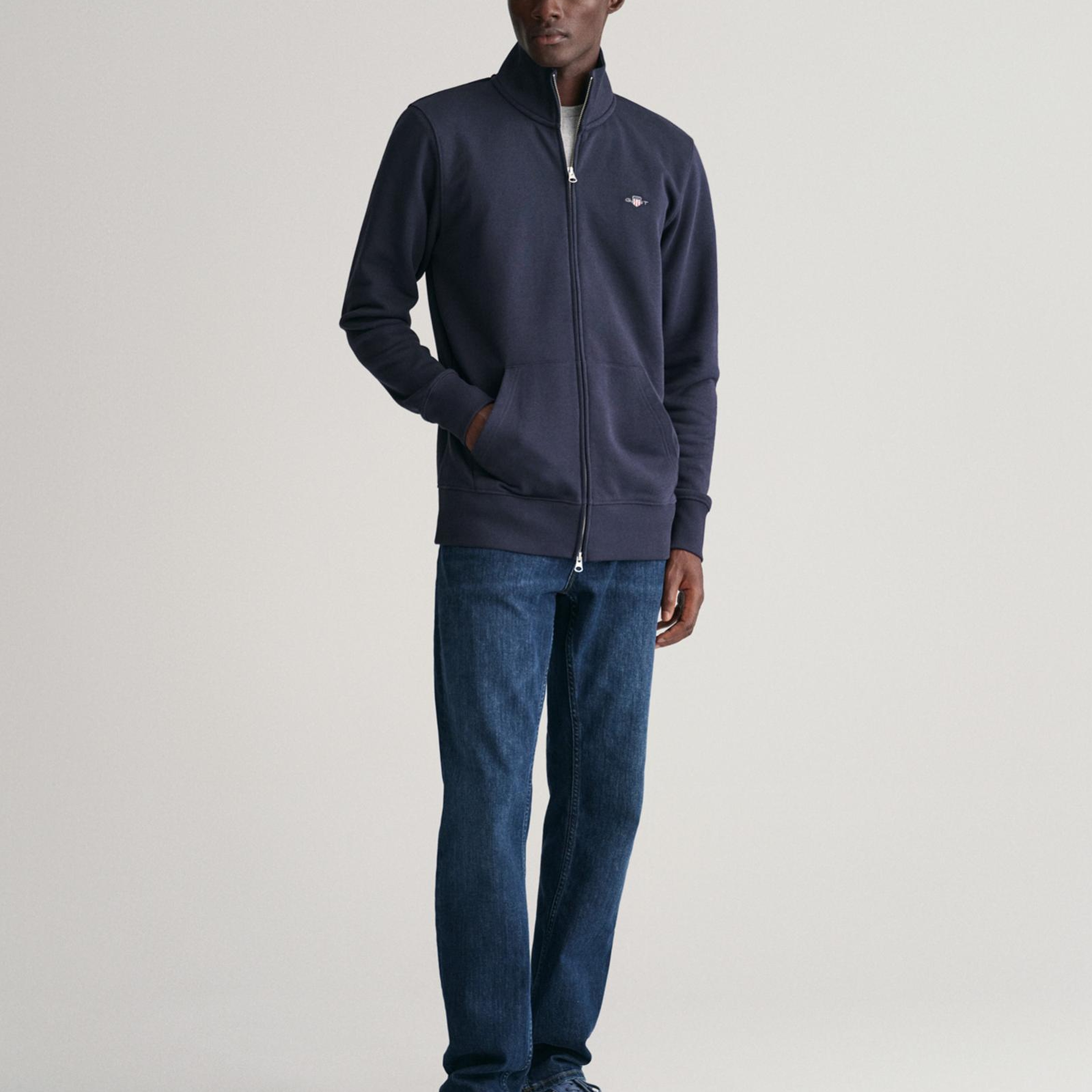 GANT Erkek Lacivert Fermuarlı Logolu Hırka