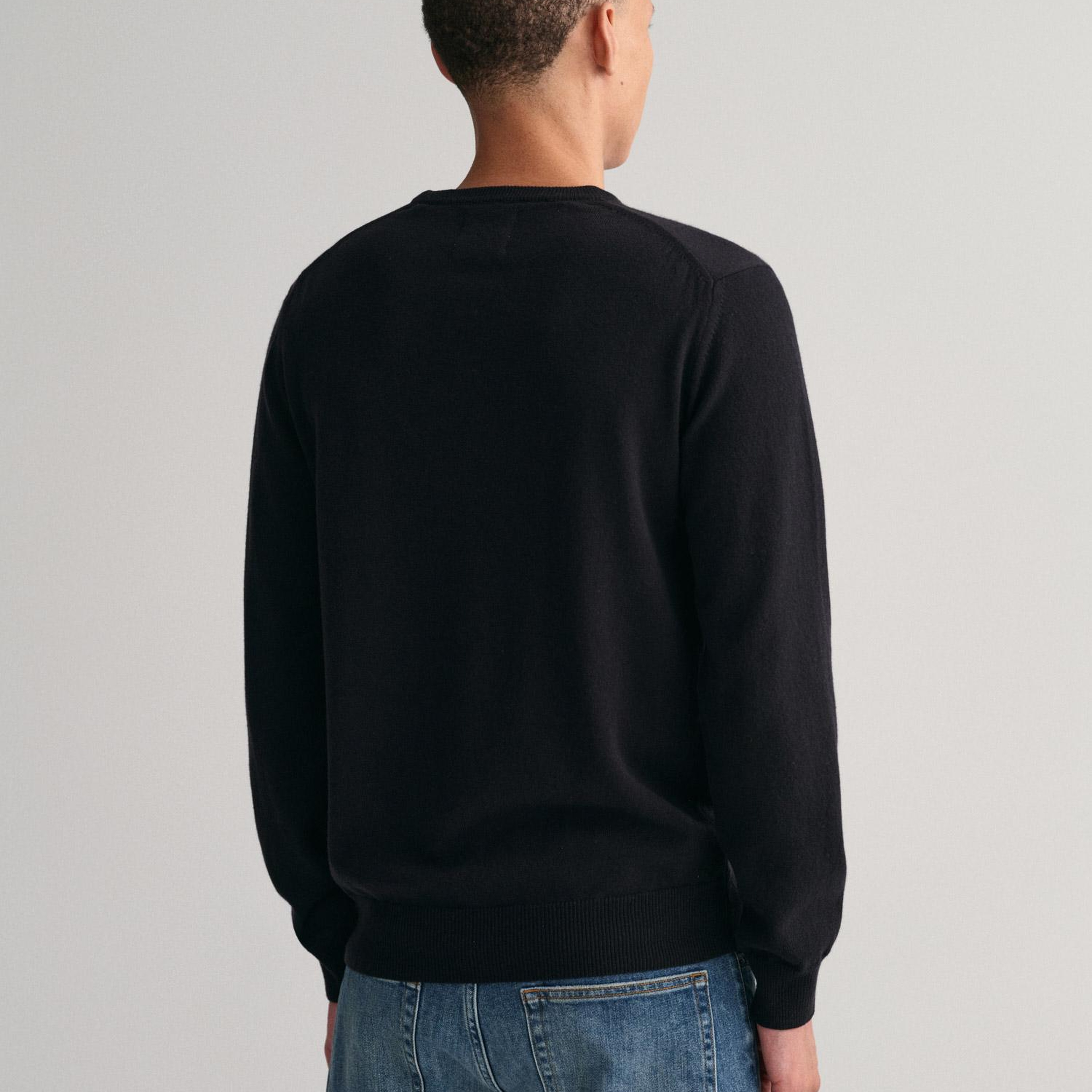 GANT Erkek Siyah Regular Fit Bisiklet Yaka Yün Kazak