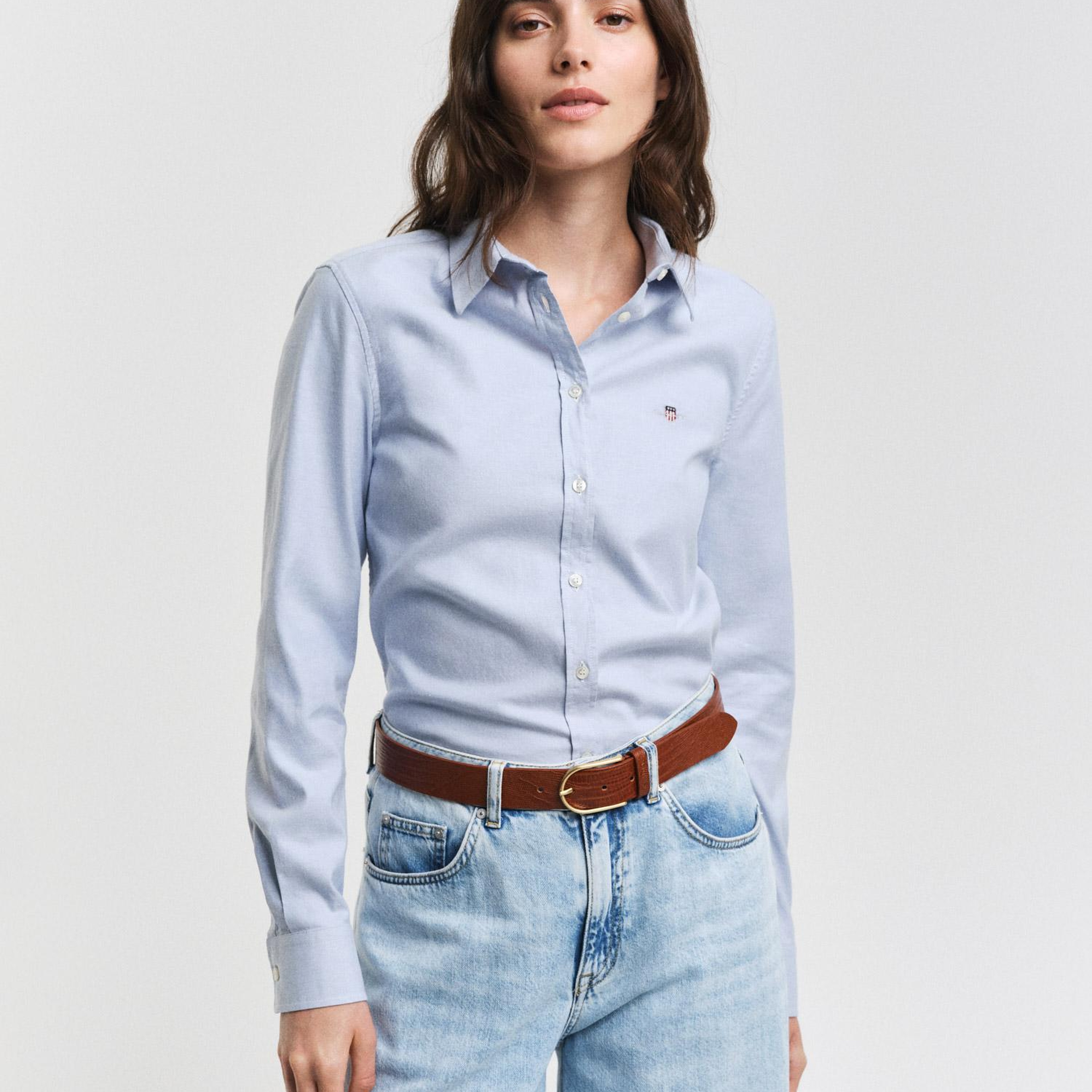 GANT Kadın Mavi Slim Fit Klasik Yaka Oxford Gömlek