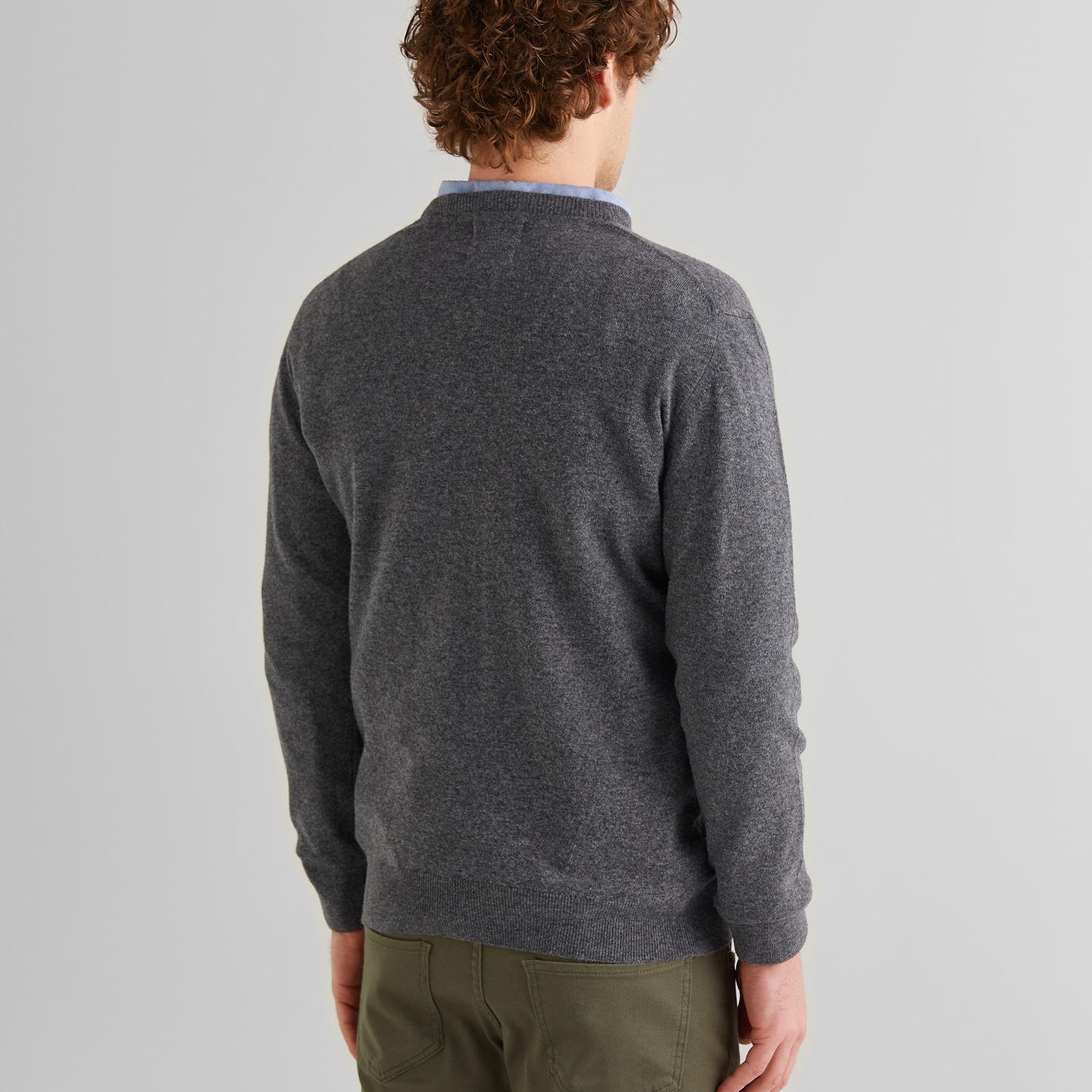 GANT Erkek Gri Regular Fit Bisiklet Yaka Yün Kazak