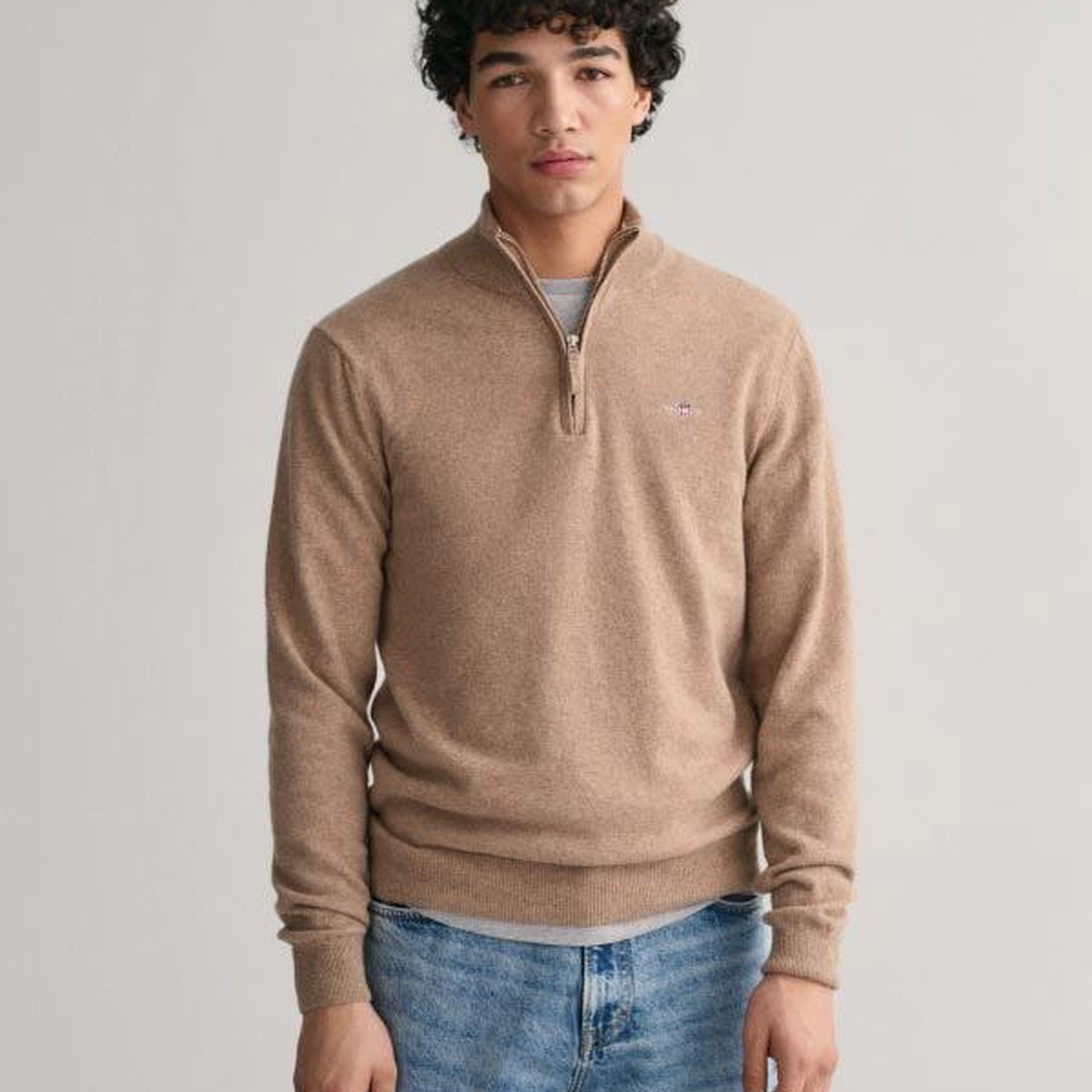 GANT Erkek Bej Regular Fit Yarım Fermuarlı Yün Kazak