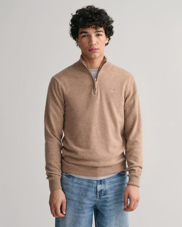 GANT Erkek Bej Regular Fit Yarım Fermuarlı Yün Kazak