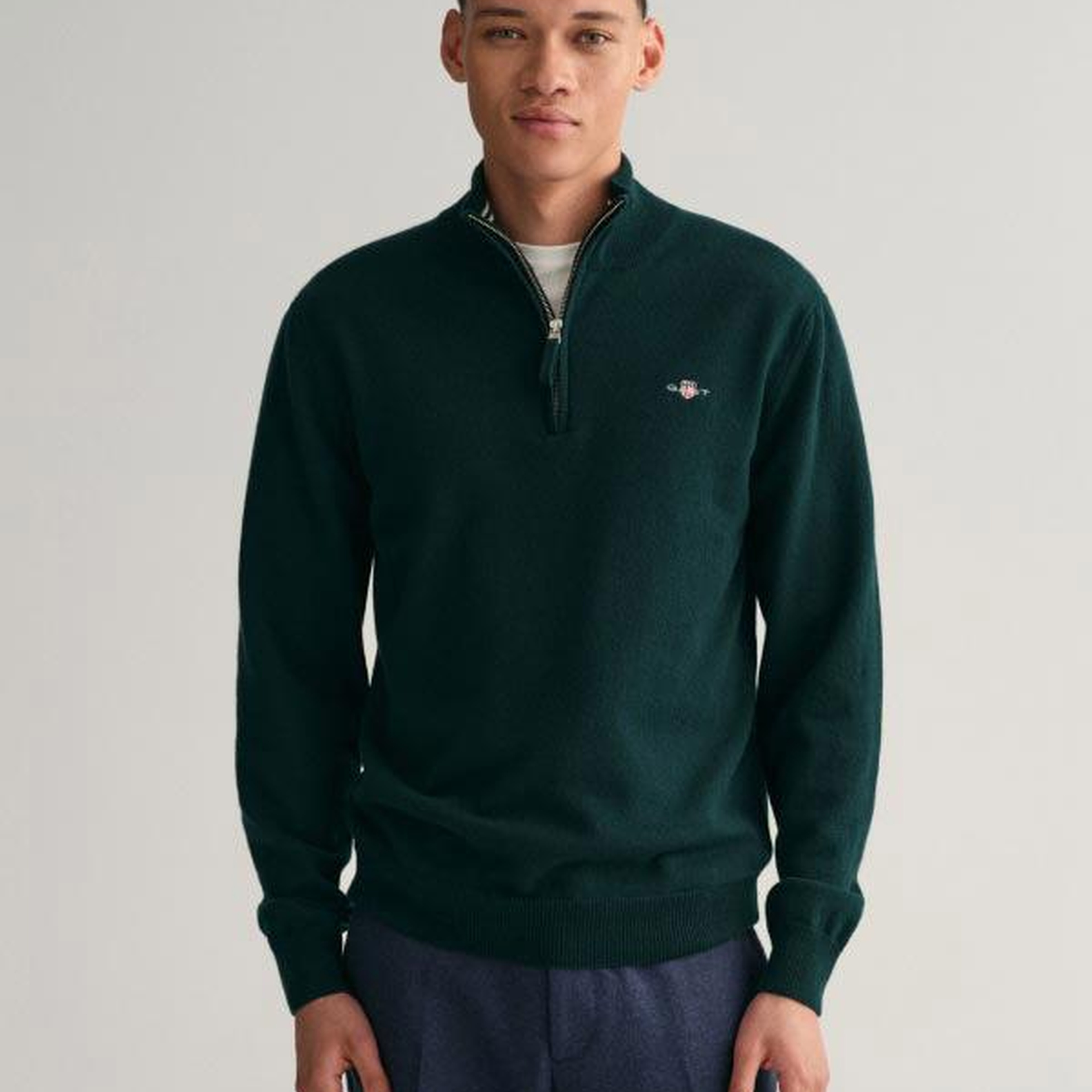 GANT Erkek Yeşil Regular Fit Yarım Fermuarlı Yün Kazak