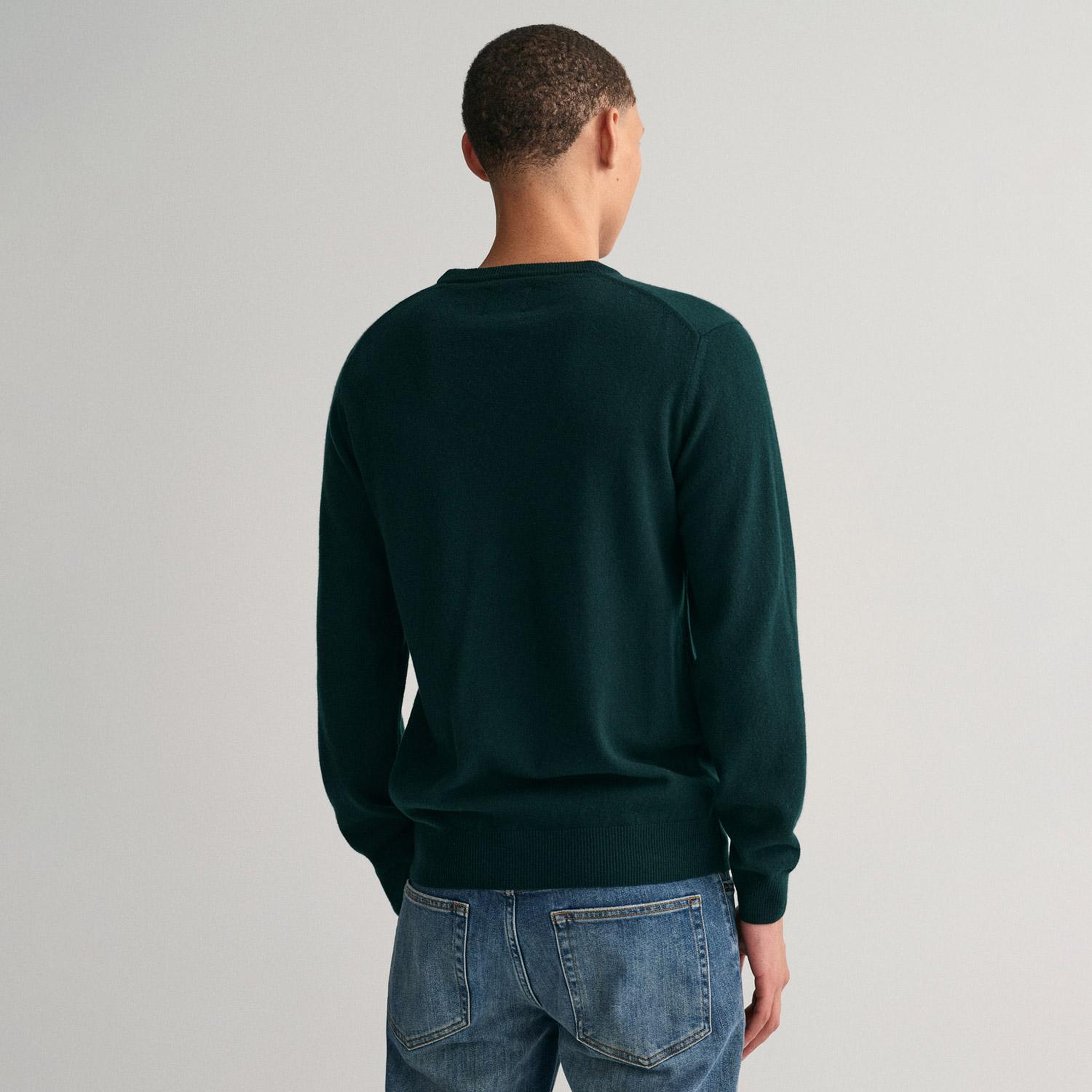 GANT Erkek Yeşil Regular Fit Bisiklet Yaka Yün Kazak