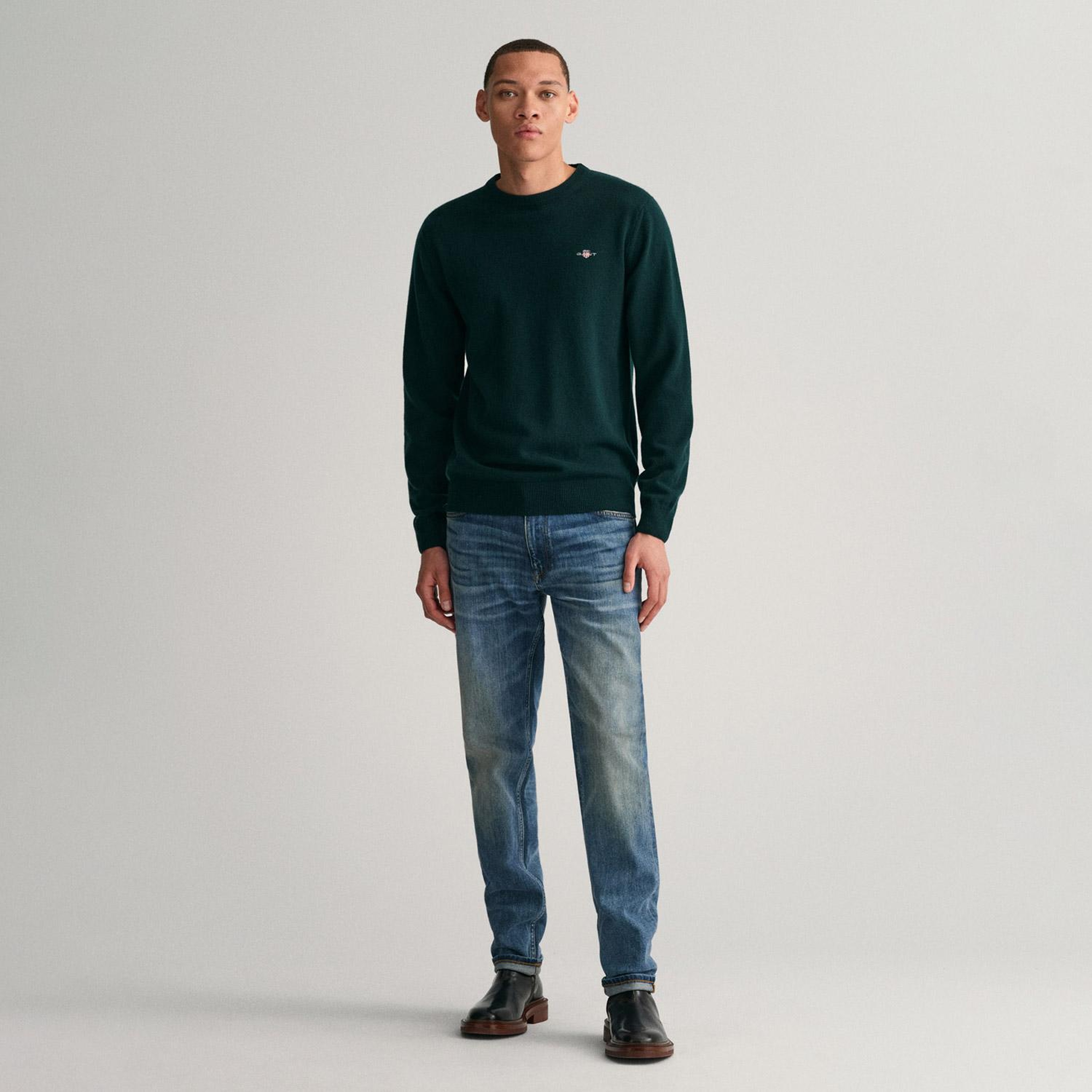 GANT Erkek Yeşil Regular Fit Bisiklet Yaka Yün Kazak