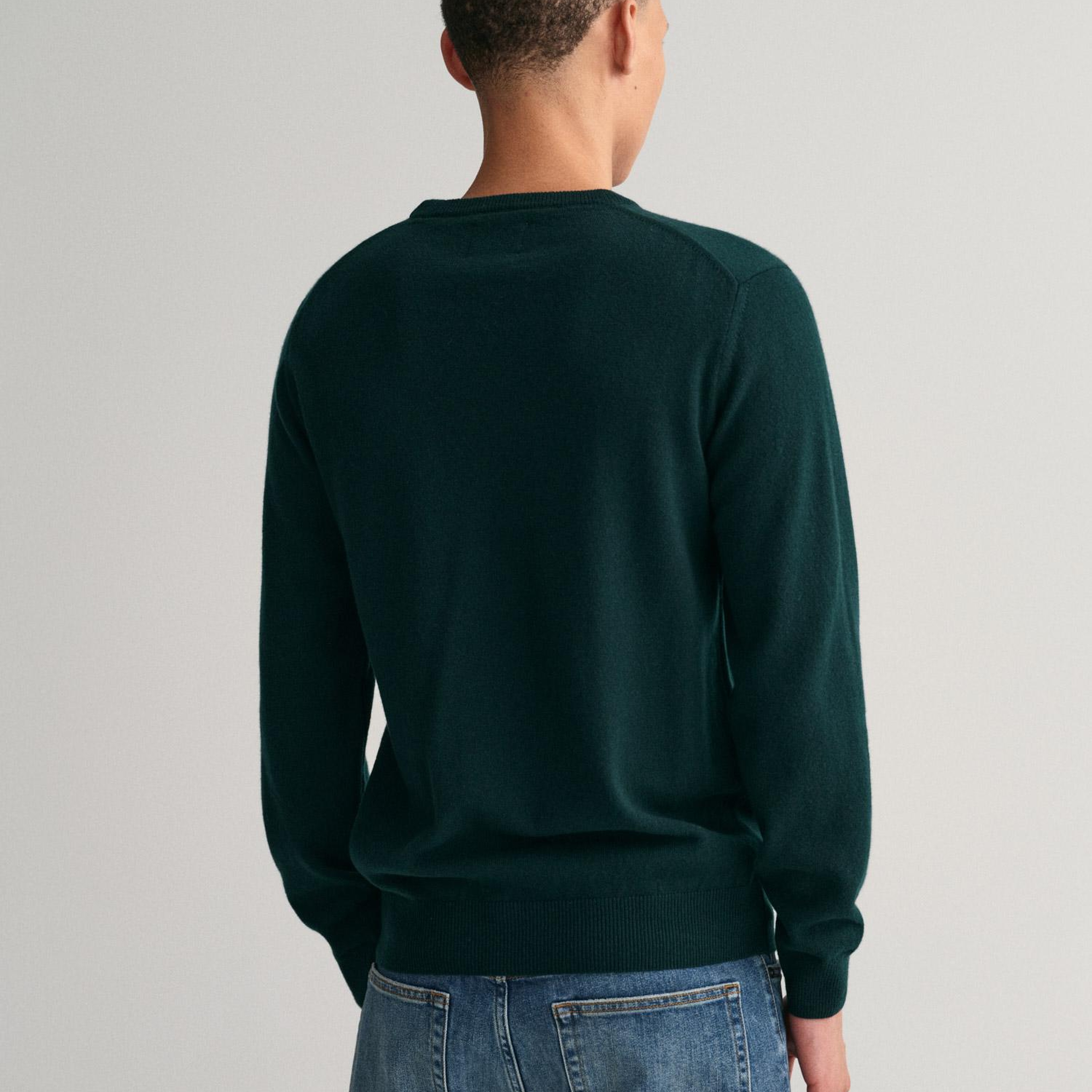 GANT Erkek Yeşil Regular Fit Bisiklet Yaka Yün Kazak