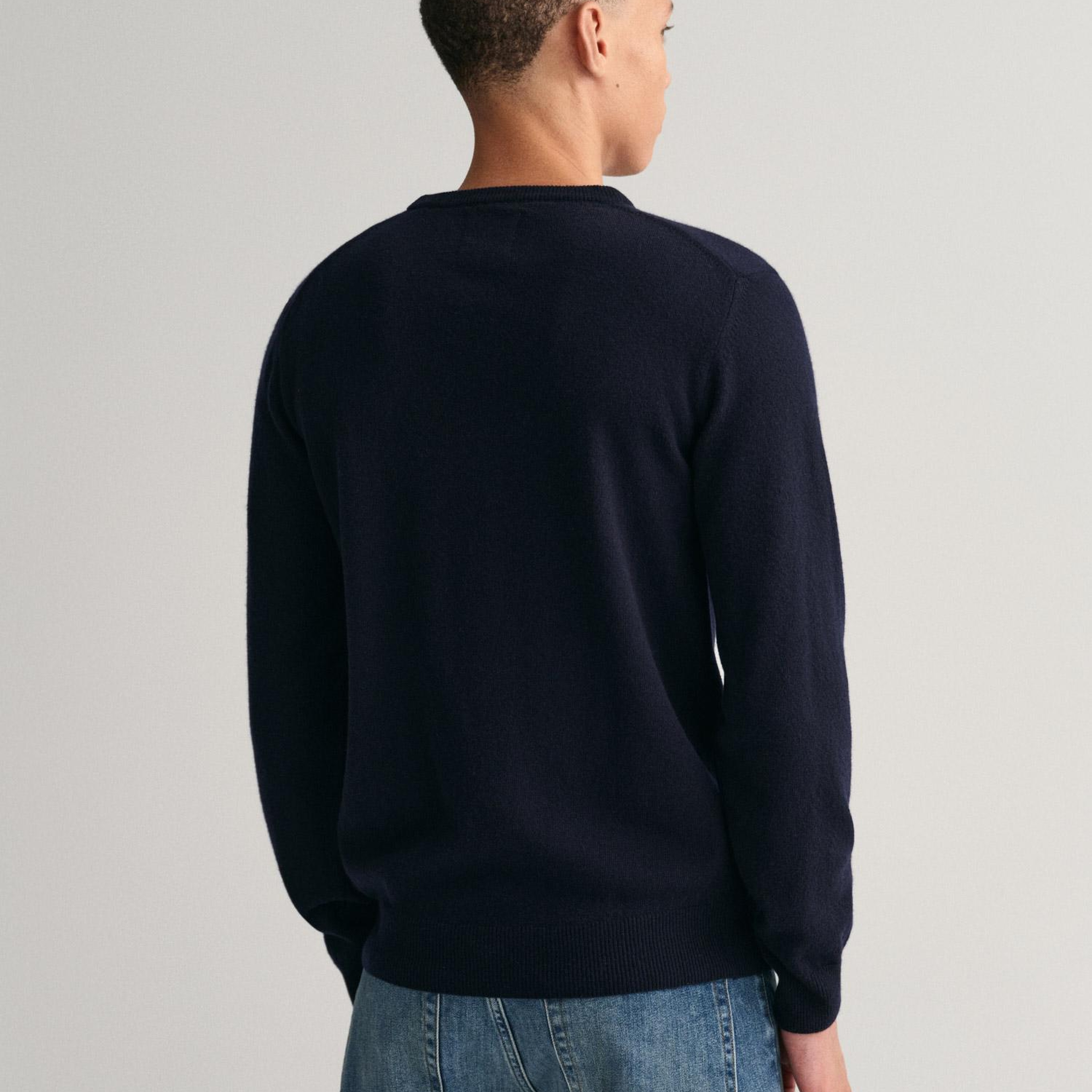 GANT Erkek Lacivert Regular Fit Bisiklet Yaka Yün Kazak