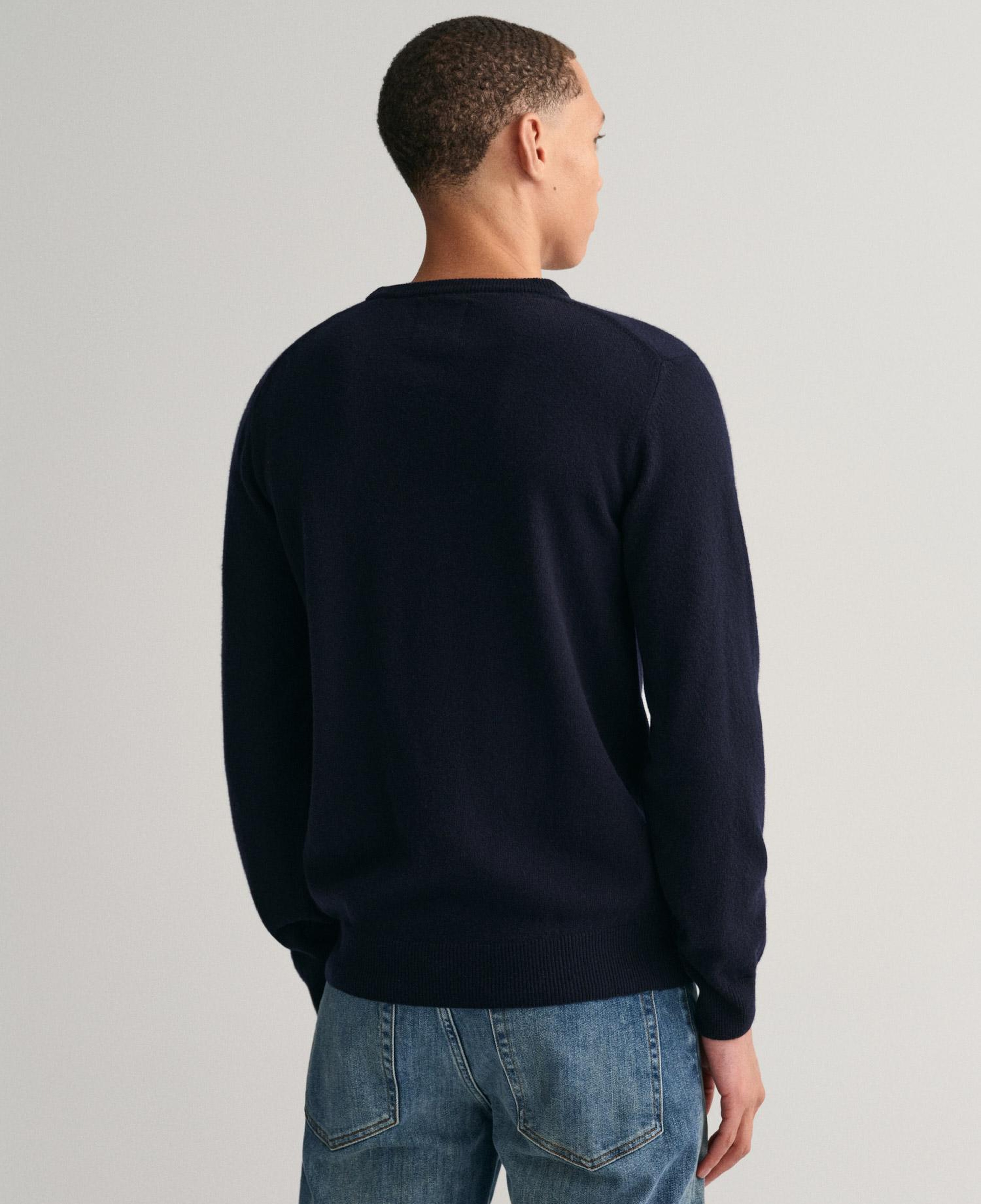 GANT Erkek Lacivert Regular Fit Bisiklet Yaka Yün Kazak