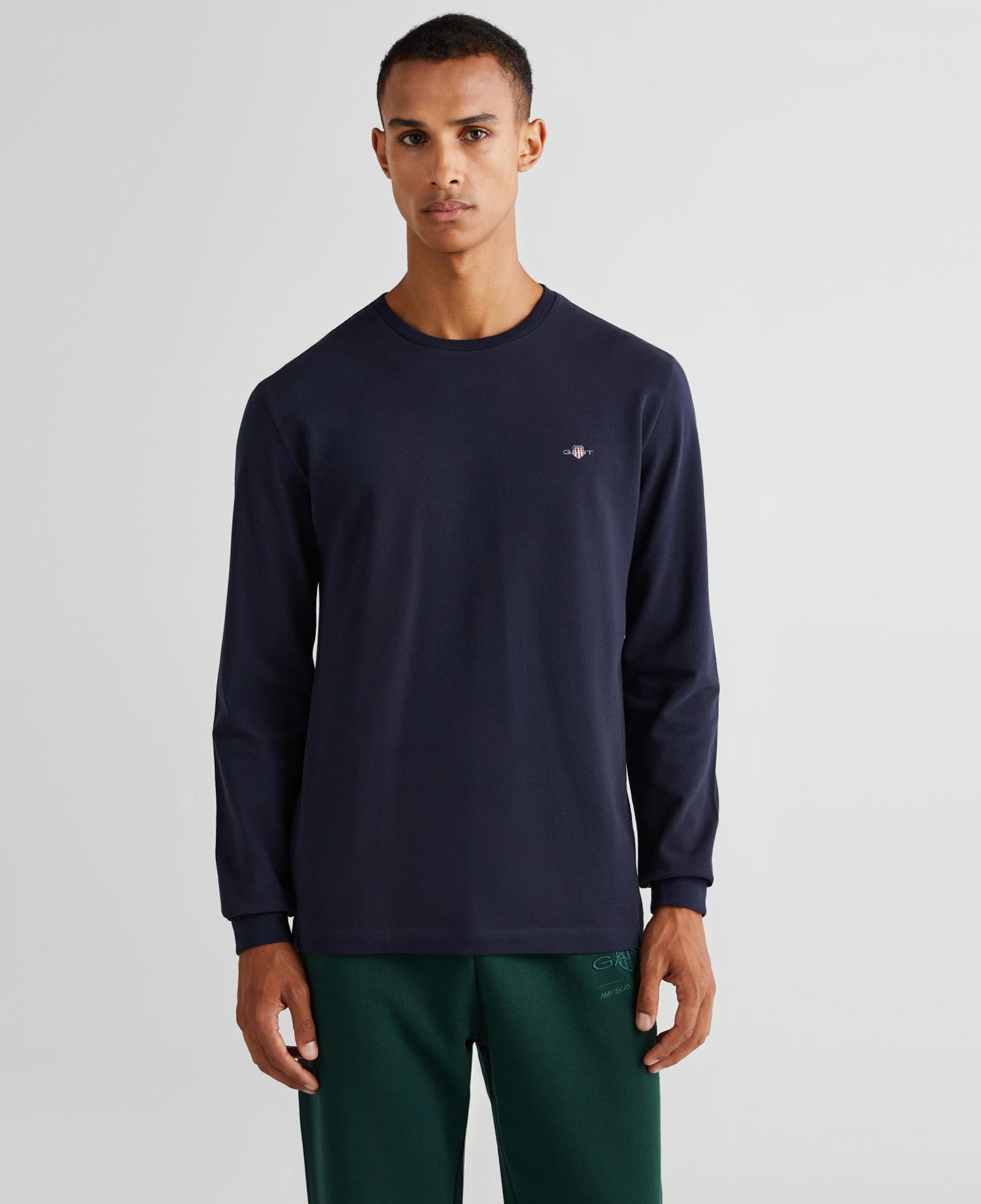 GANT Erkek Lacivert Slim Fit Bisiklet Yaka Uzun Kollu T-Shirt