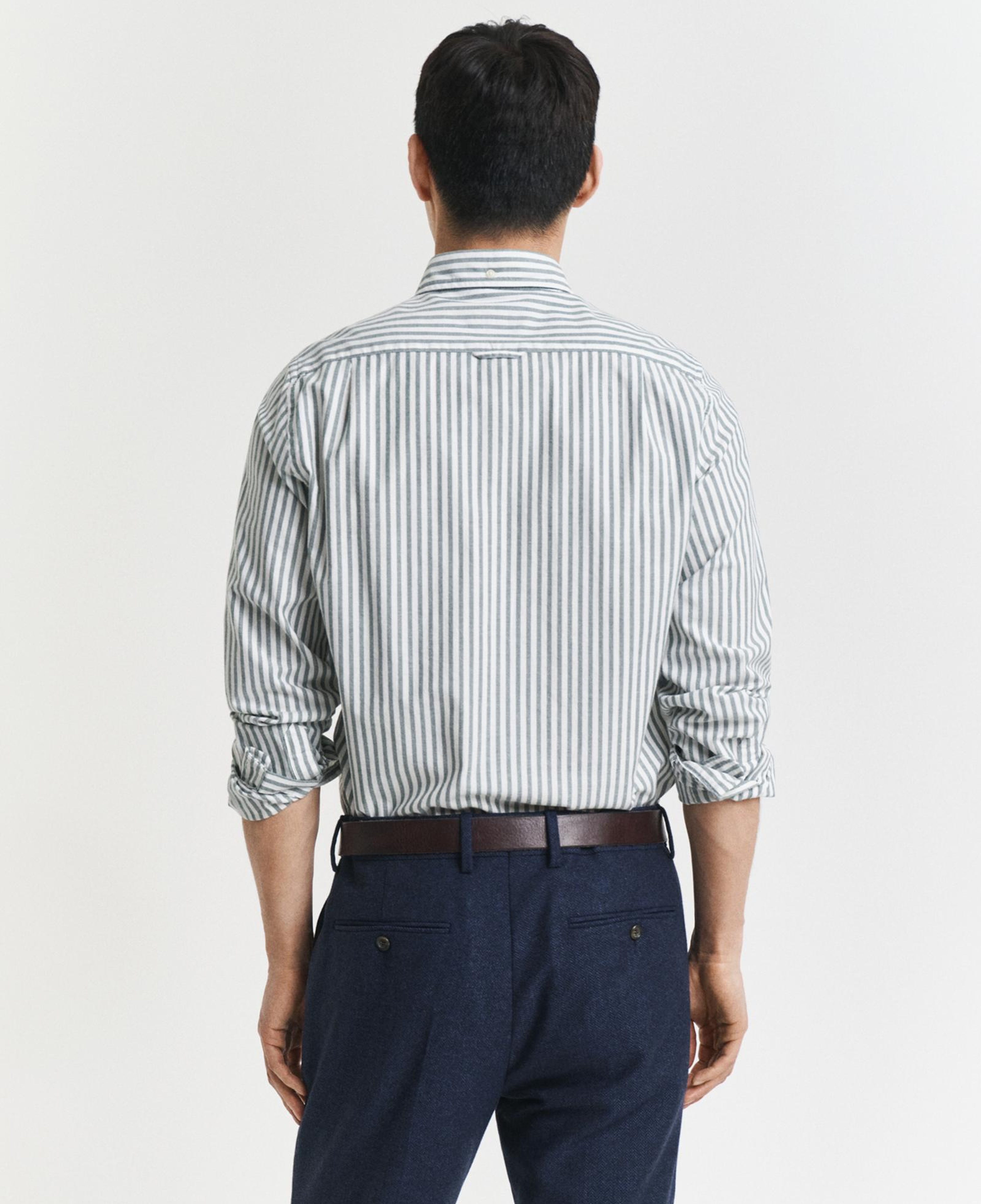 GANT Erkek Yeşil Slim Fit Düğmeli Yaka Çizgili Oxford Gömlek