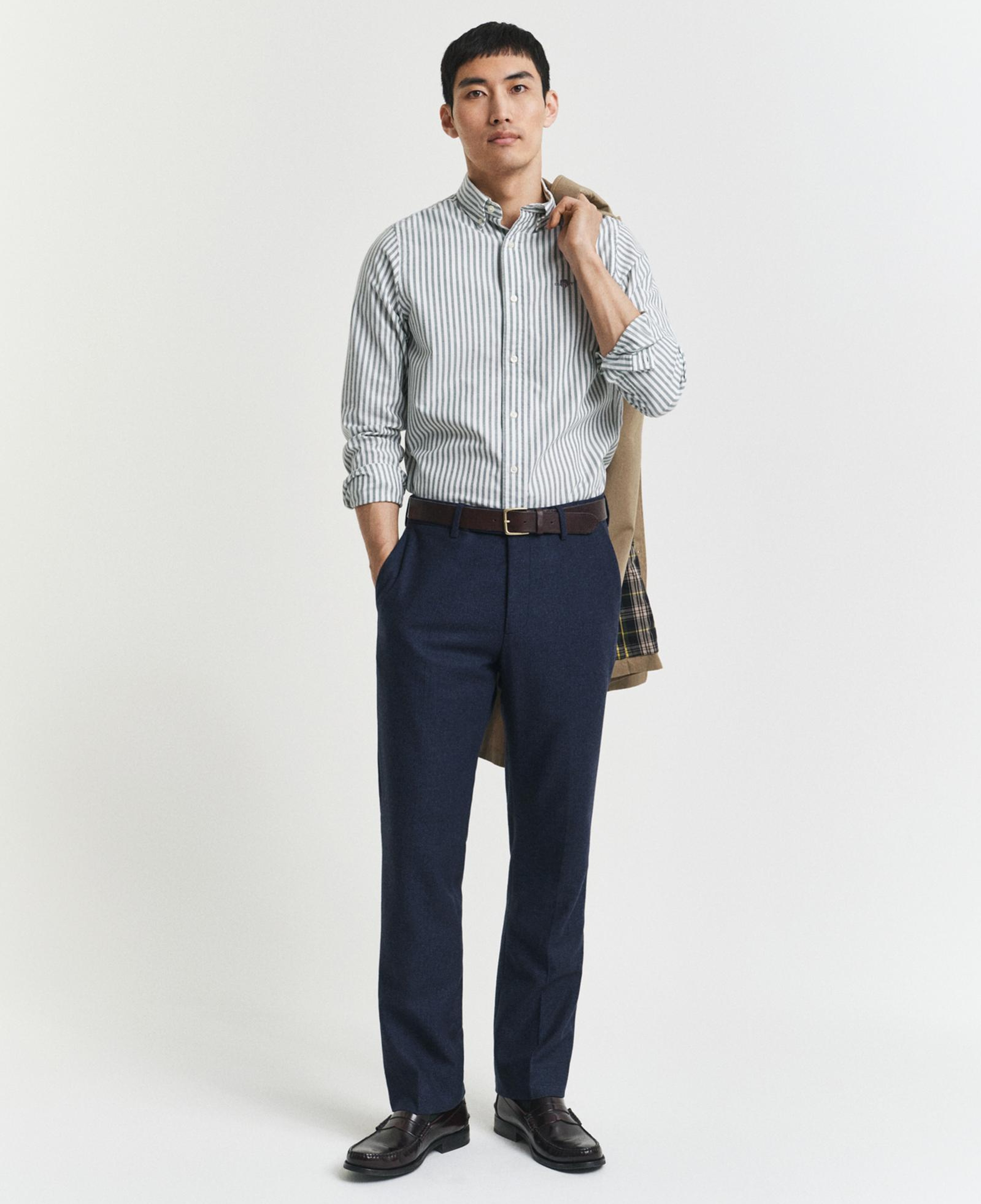 GANT Erkek Yeşil Slim Fit Düğmeli Yaka Çizgili Oxford Gömlek