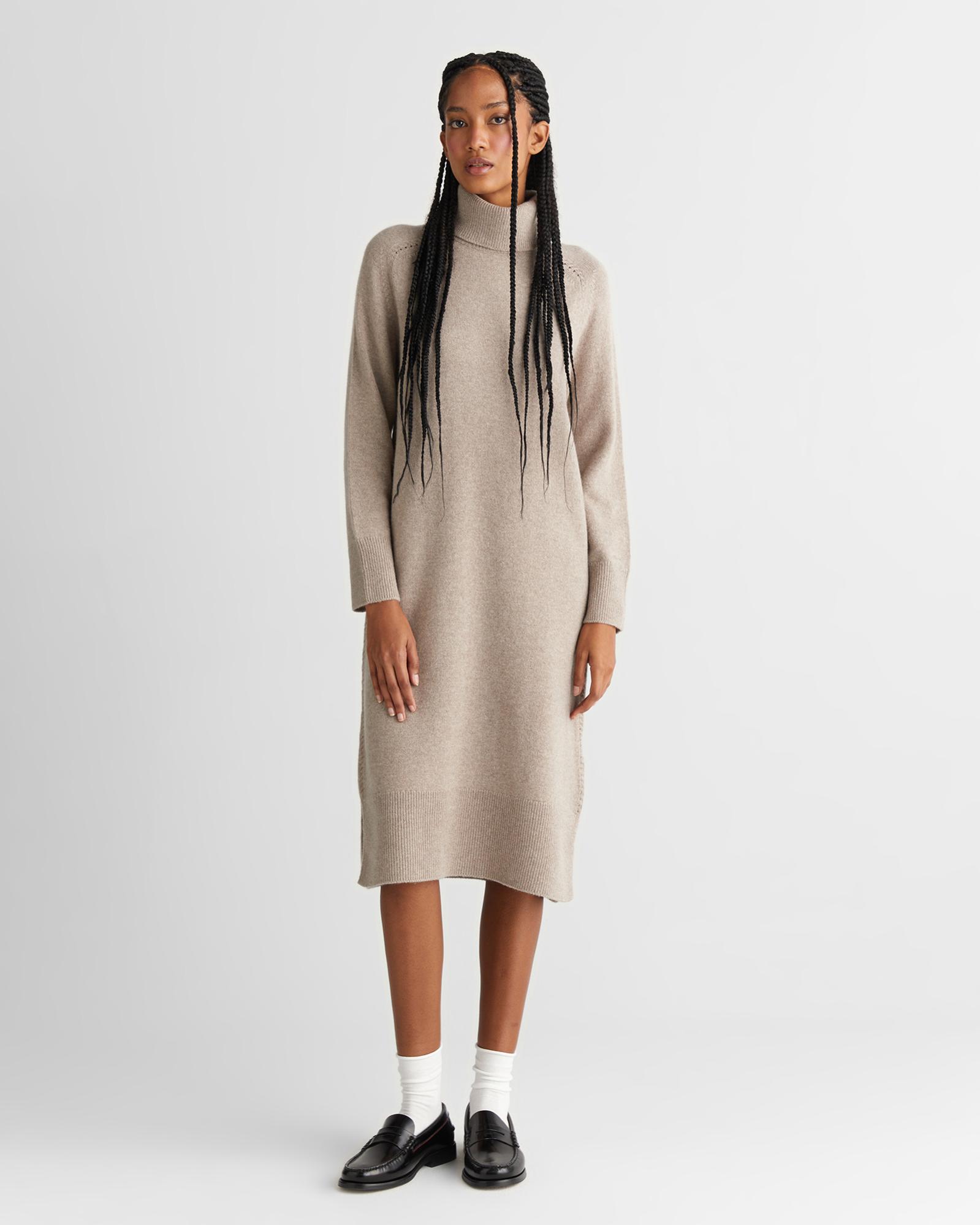 GANT Kadın Bej Relaxed Fit Boğazlı Yaka Yün Elbise