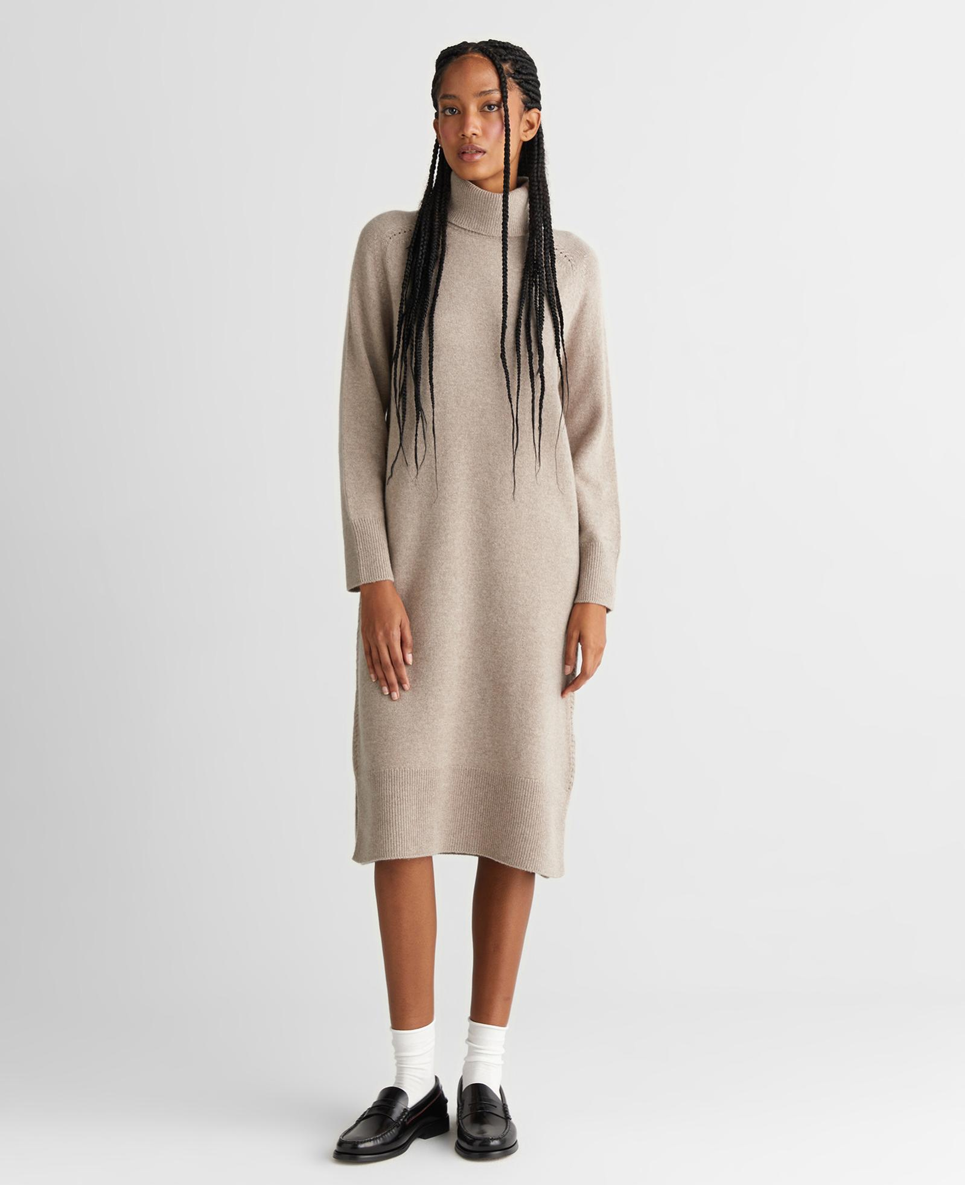 GANT Kadın Bej Relaxed Fit Boğazlı Yaka Yün Elbise